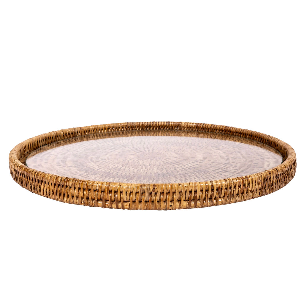 Saboga Home™ Round Flat Tray with Glass Insert