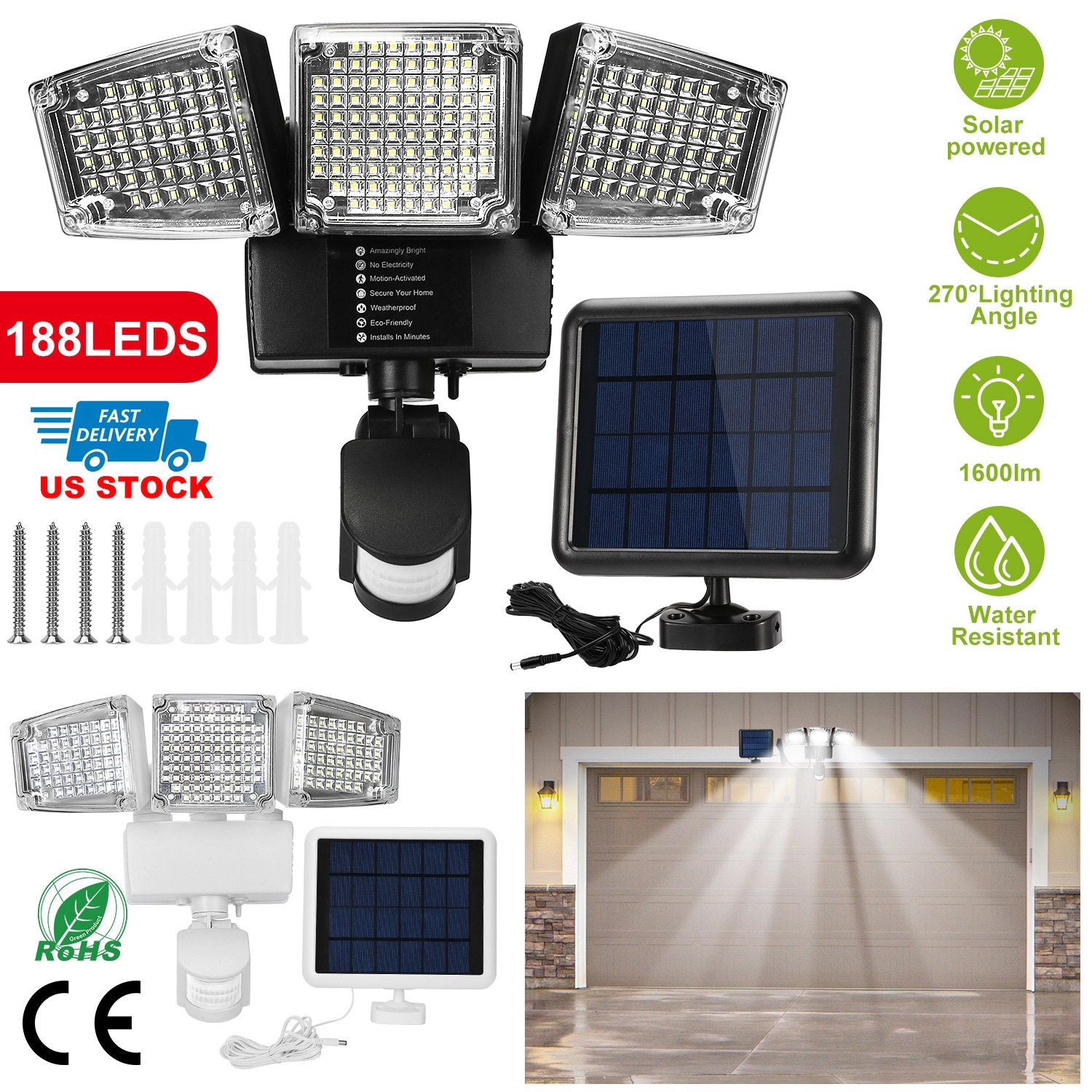 GBruno 188-LED Solar Motion Sensor Security Light