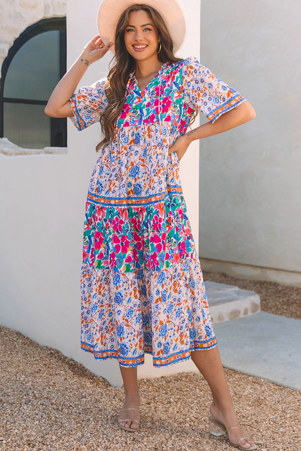 Threaded Pear Women's Siena Mixed Floral Short Sleeve Dress