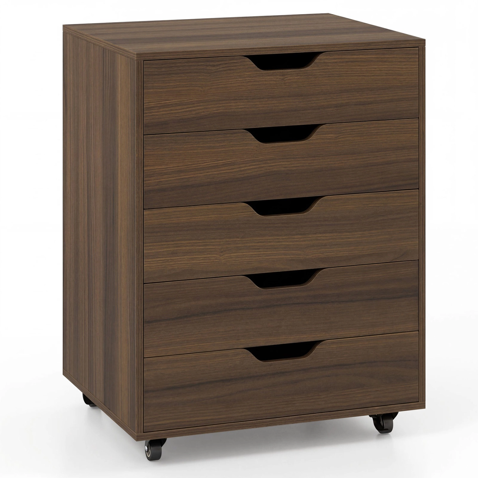 SUGIFT Walnut Locking Wheels for Home Office 5 Drawer Mobile File Cabinet