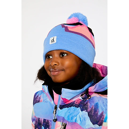 Deux par Deux Girls Winter Knit Hat with Pompom and Printed Mountains