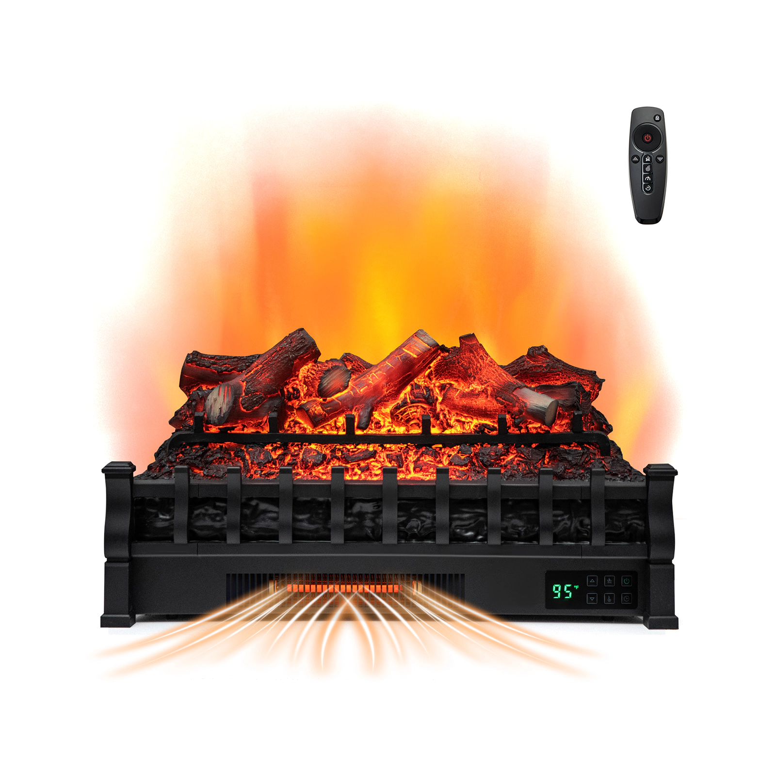 LJG 26 Inch Electric Fireplace Heater with Remote Control and Realistic Lemonwood Ember Bed
