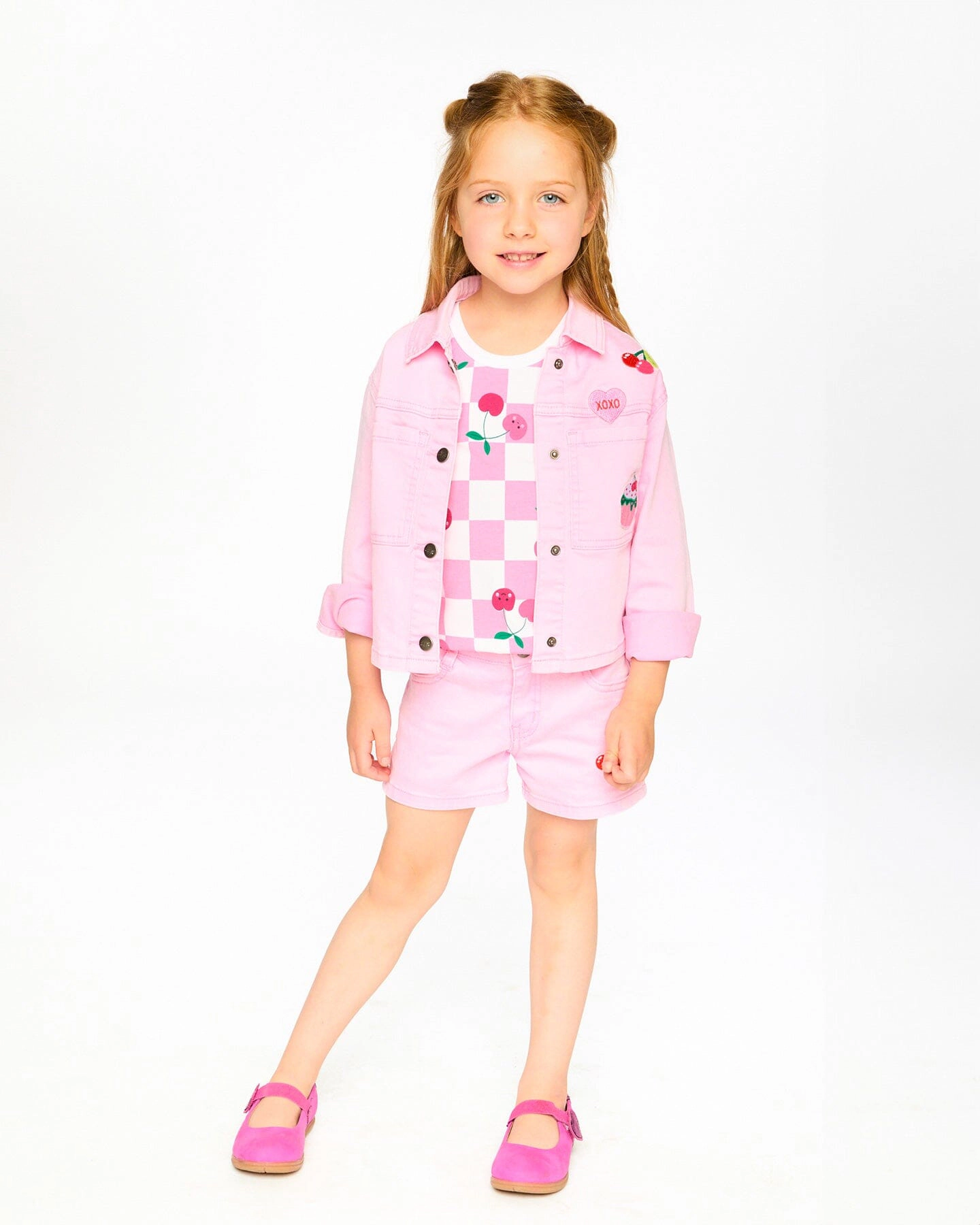 Deux par Deux Girls Denim Jacket with Embroidered Patches
