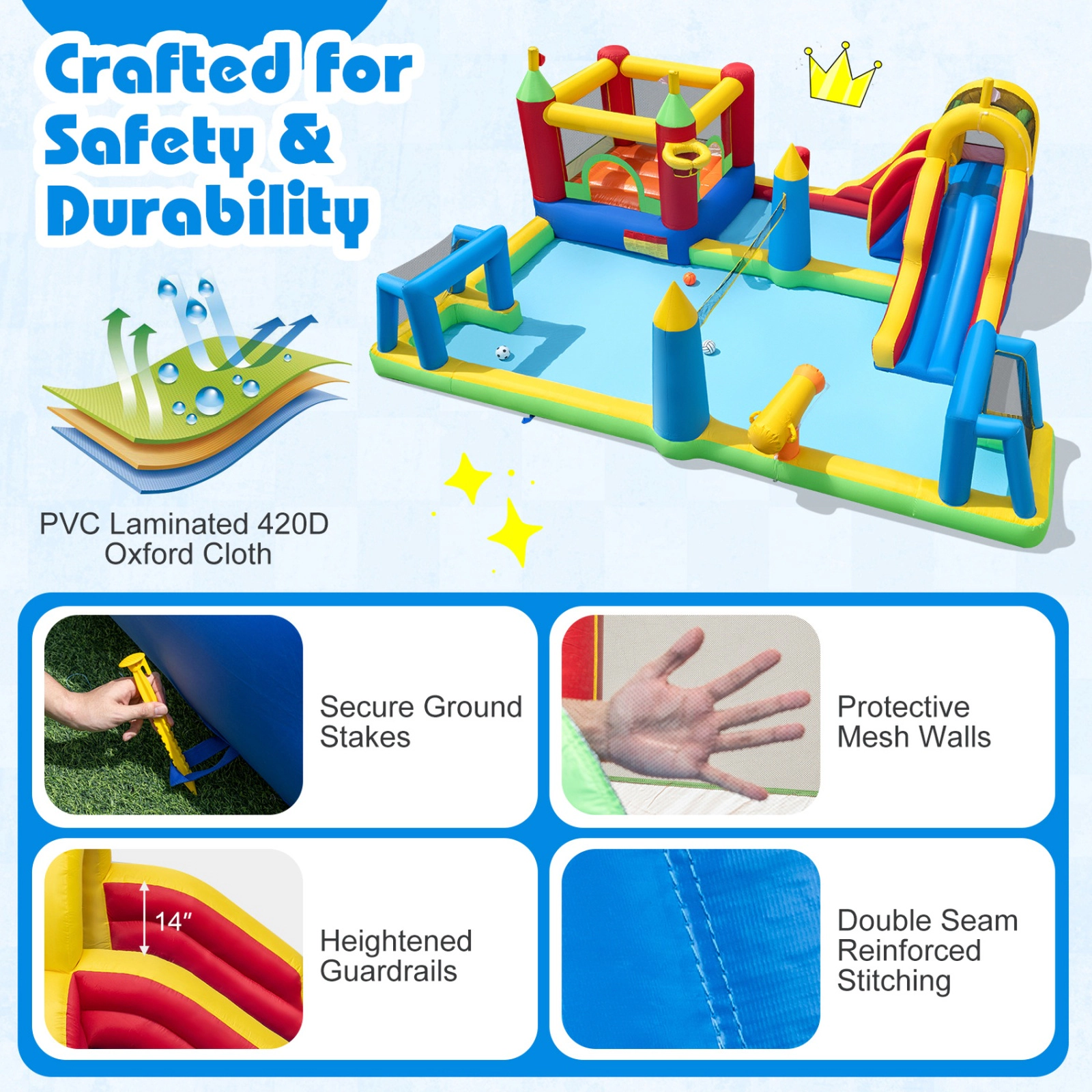 SUGIFT Punching Bag and 735W Blower 9-in-1 Kids Inflatable Water Slide Bounce House