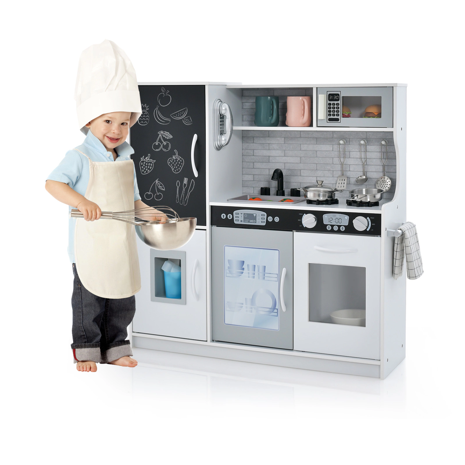 SUGIFT MDF Toddler Pretend Play Kitchen with Blackboard, Telephone and Storage Ages 3-6 Years 32-in Wide White