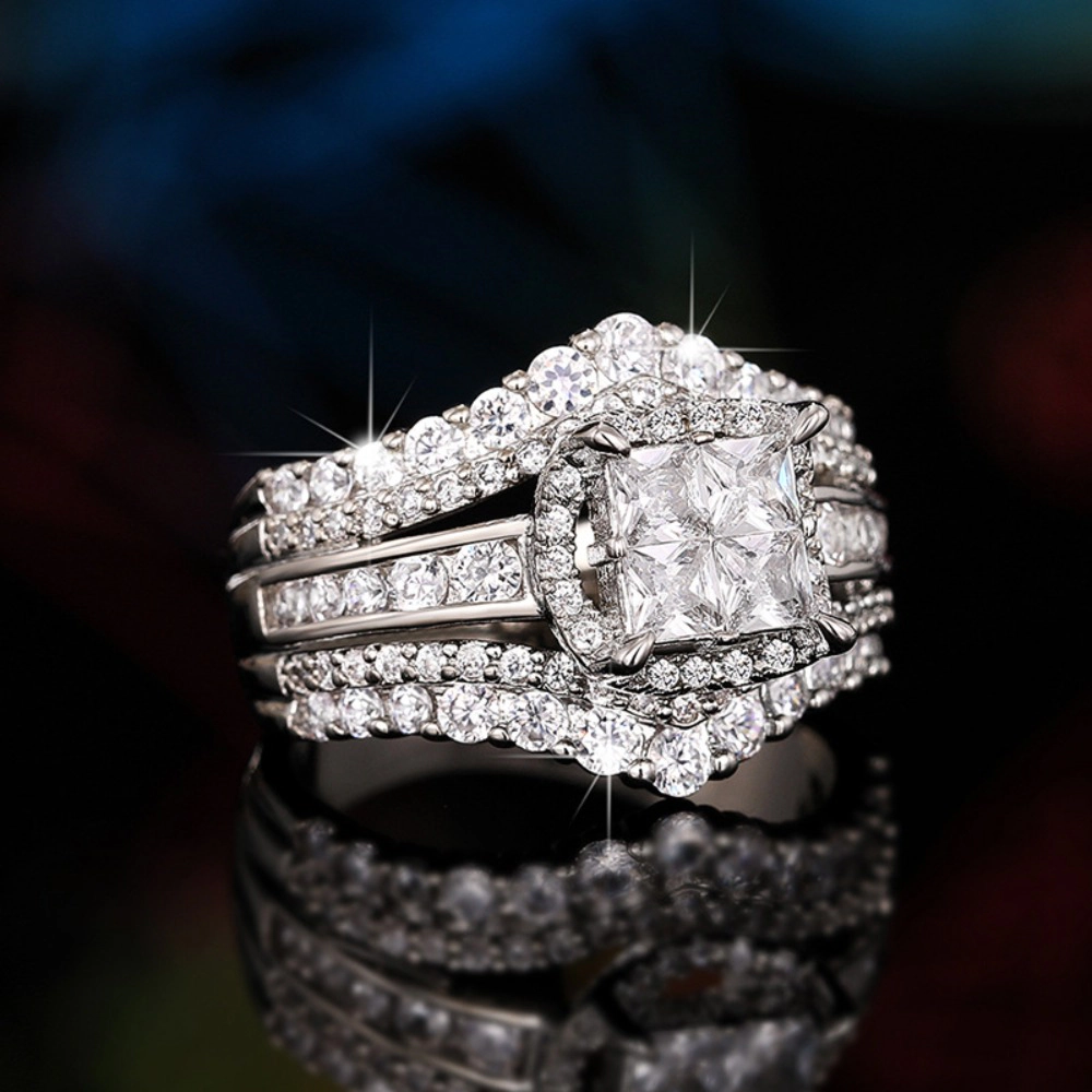 Wardrobe Whimsy Princess Cut Double Halo Cubic Zirconia 2‑Piece Bridal Ring Set