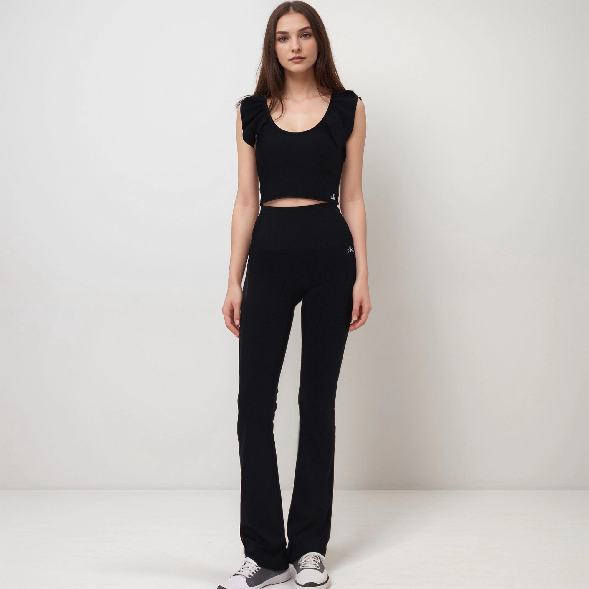 Anna-Kaci Women's Ribbed Scoop Neck Crop Top with Flutter Shoulder Details and Seamless Fitted Design