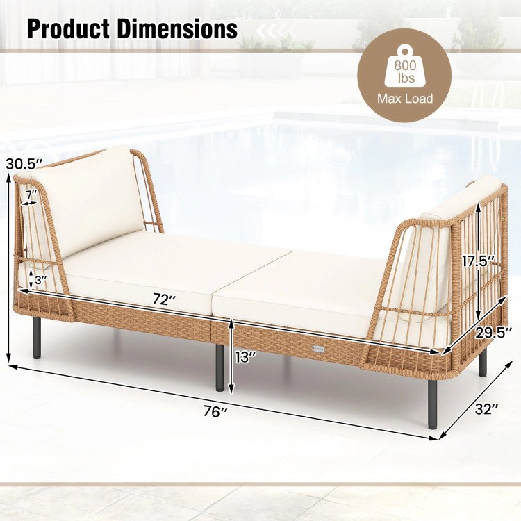 Hivvago Patio Wicker Daybed Outdoor Boho Rattan Loveseat Sofa With Seat And Back Cushions
