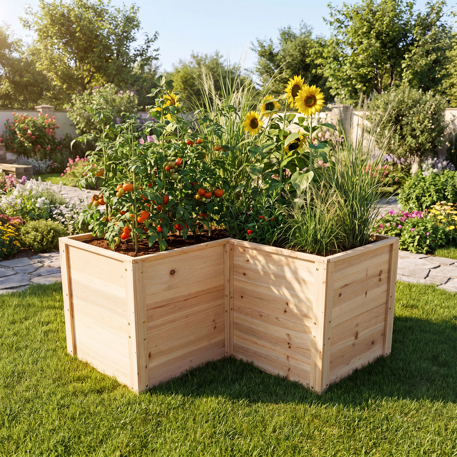 SlickBlue L Shaped Raised Garden Bed with Deep Planter Box for Outdoors
