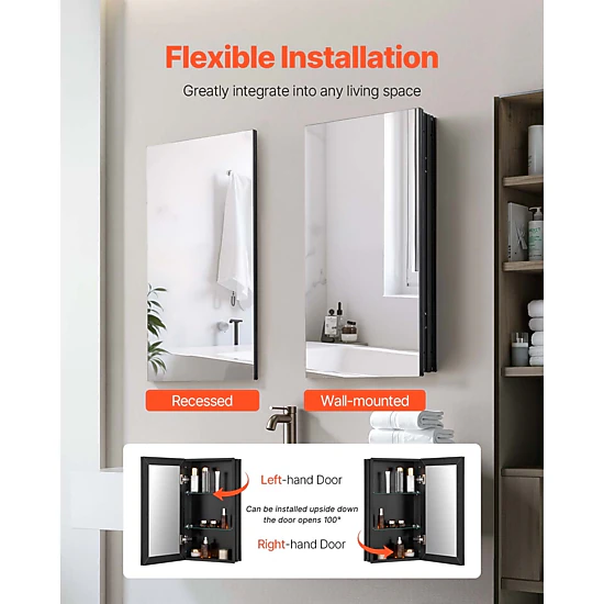 HONGGE Medicine Cabinet Medicine Cabinet for Bathroom with Mirror Aluminum Frame Bathroom Wall Cabinet Adjustable