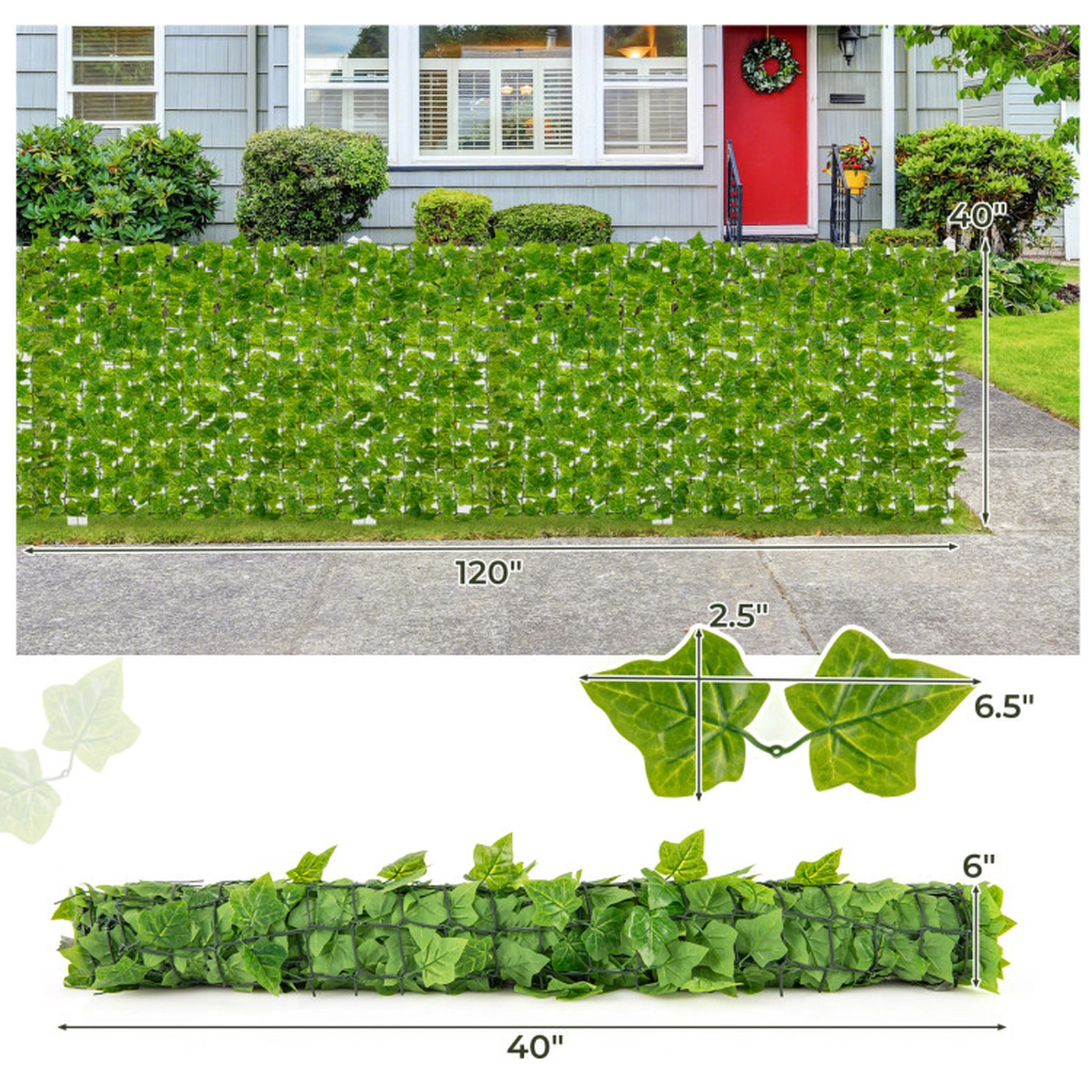 SUGIFT 120 x 40-in Light Green Artificial Ivy Privacy Fence Roll with Dense Faux Vine Leaf Cover