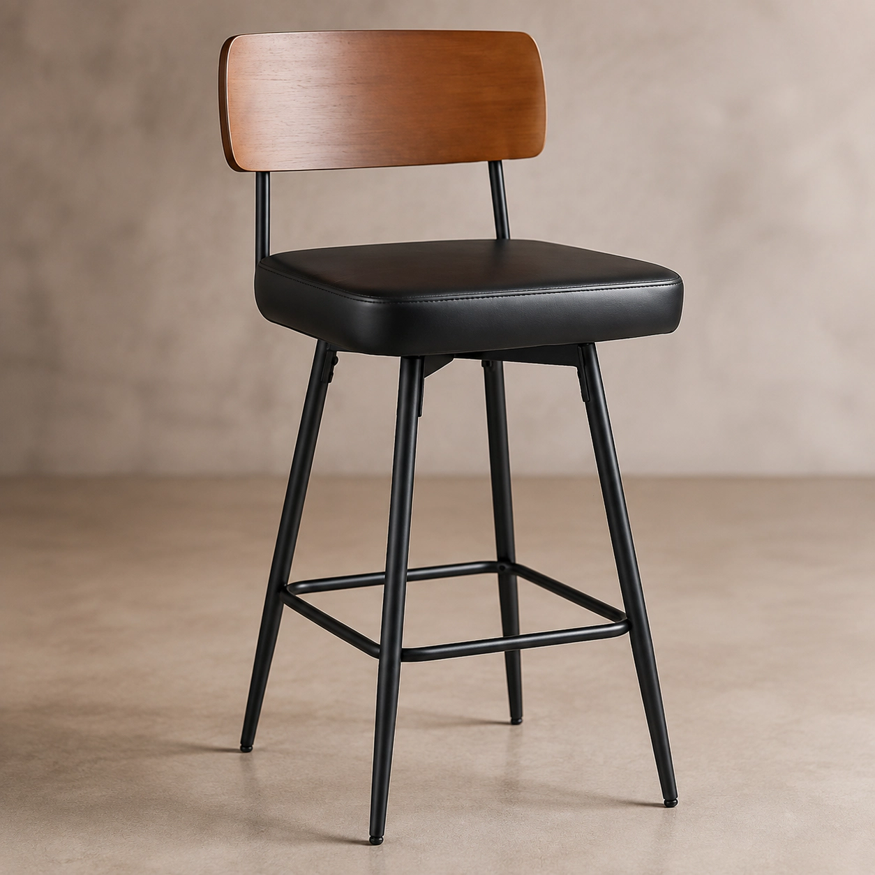 SUGIFT Wood Back and Metal Legs 330-lb Set of 4 Black 27 in Padded Counter Barstools