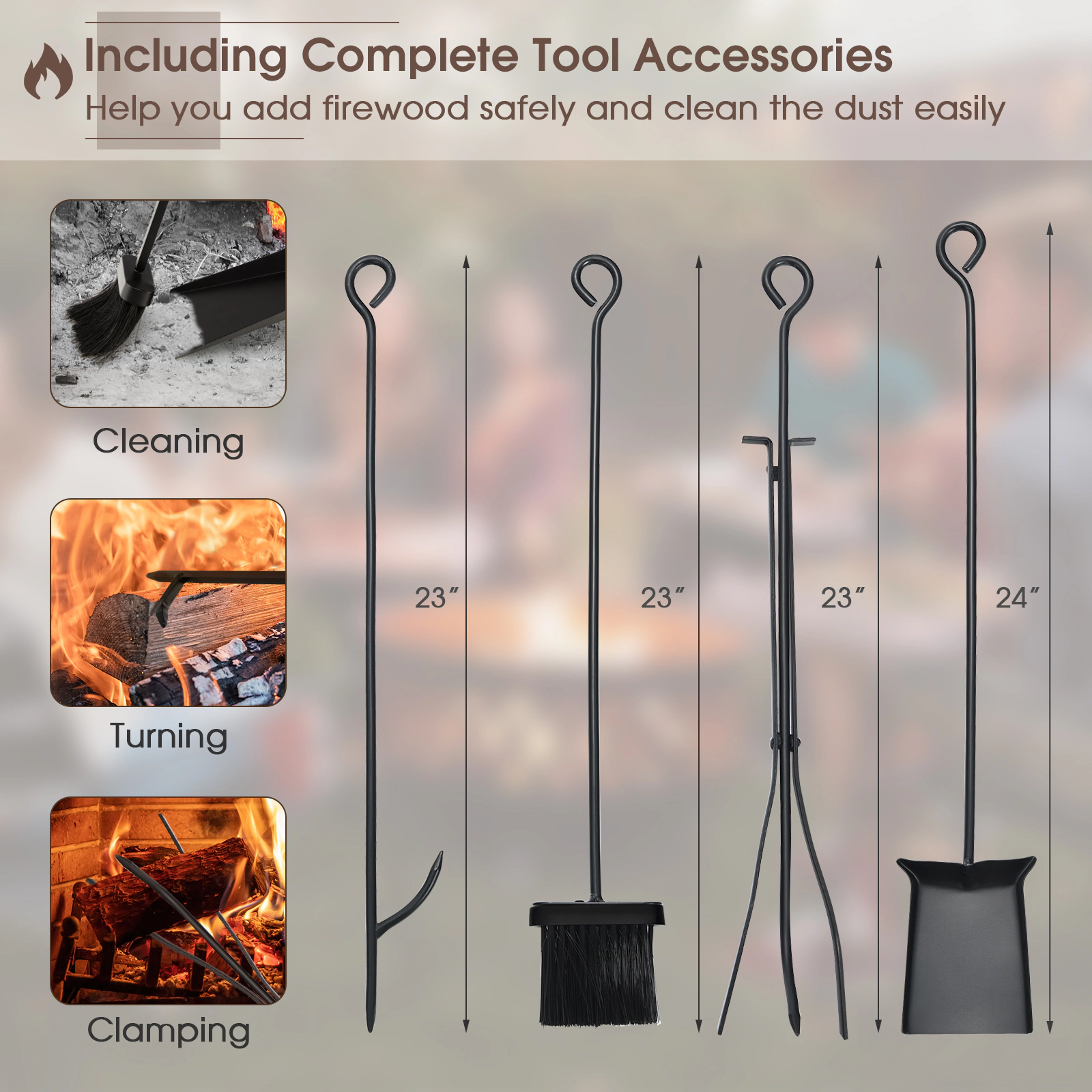 SUGIFT Heavy-Duty Steel Fireplace Log Rack with Kindling Holders and Tools 110-lb Capacity Black