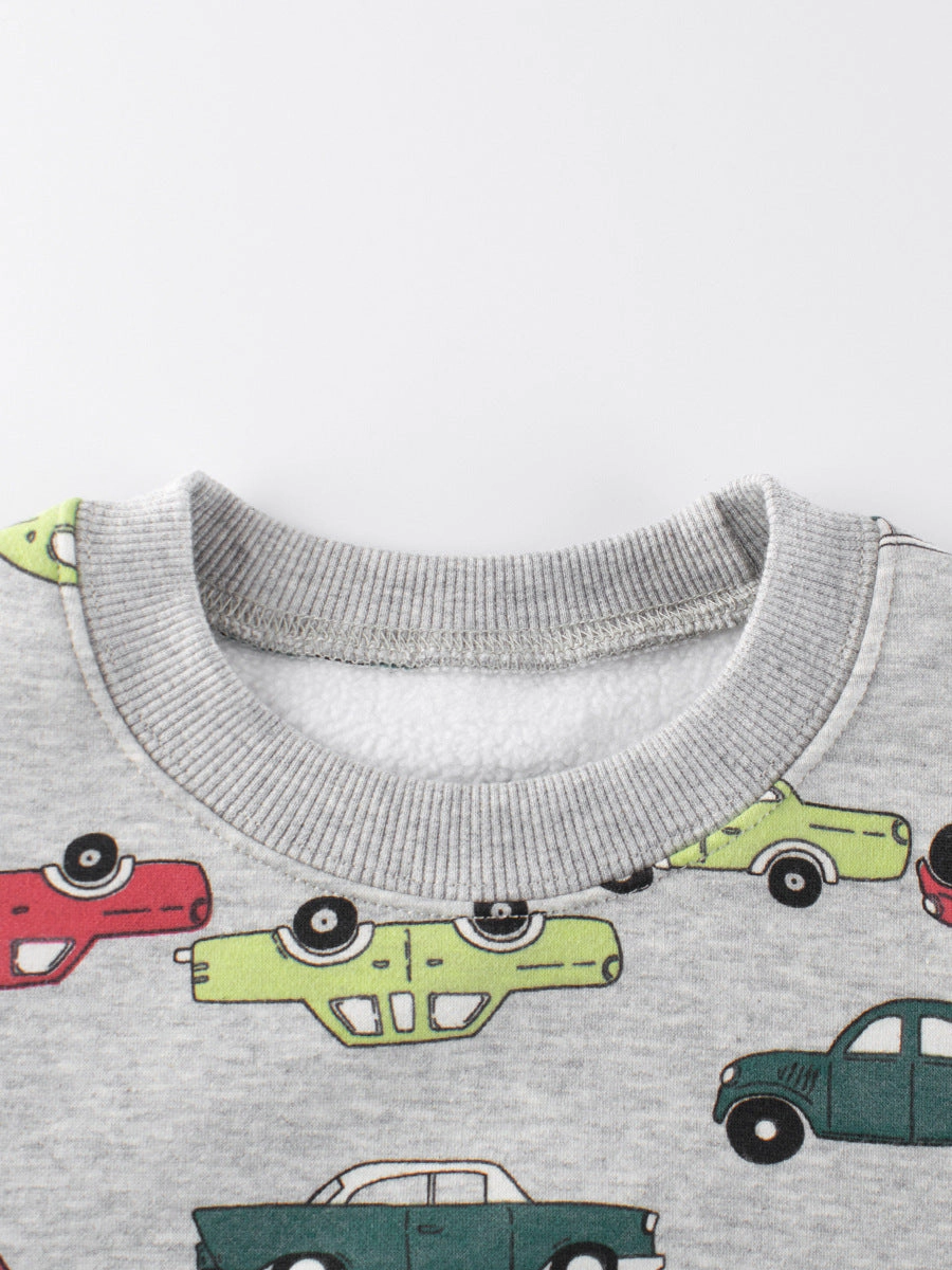 MyKids-USA Baby Boys Automobile Cars Cartoon Crew Neck Long Sleeve Grey Pullover