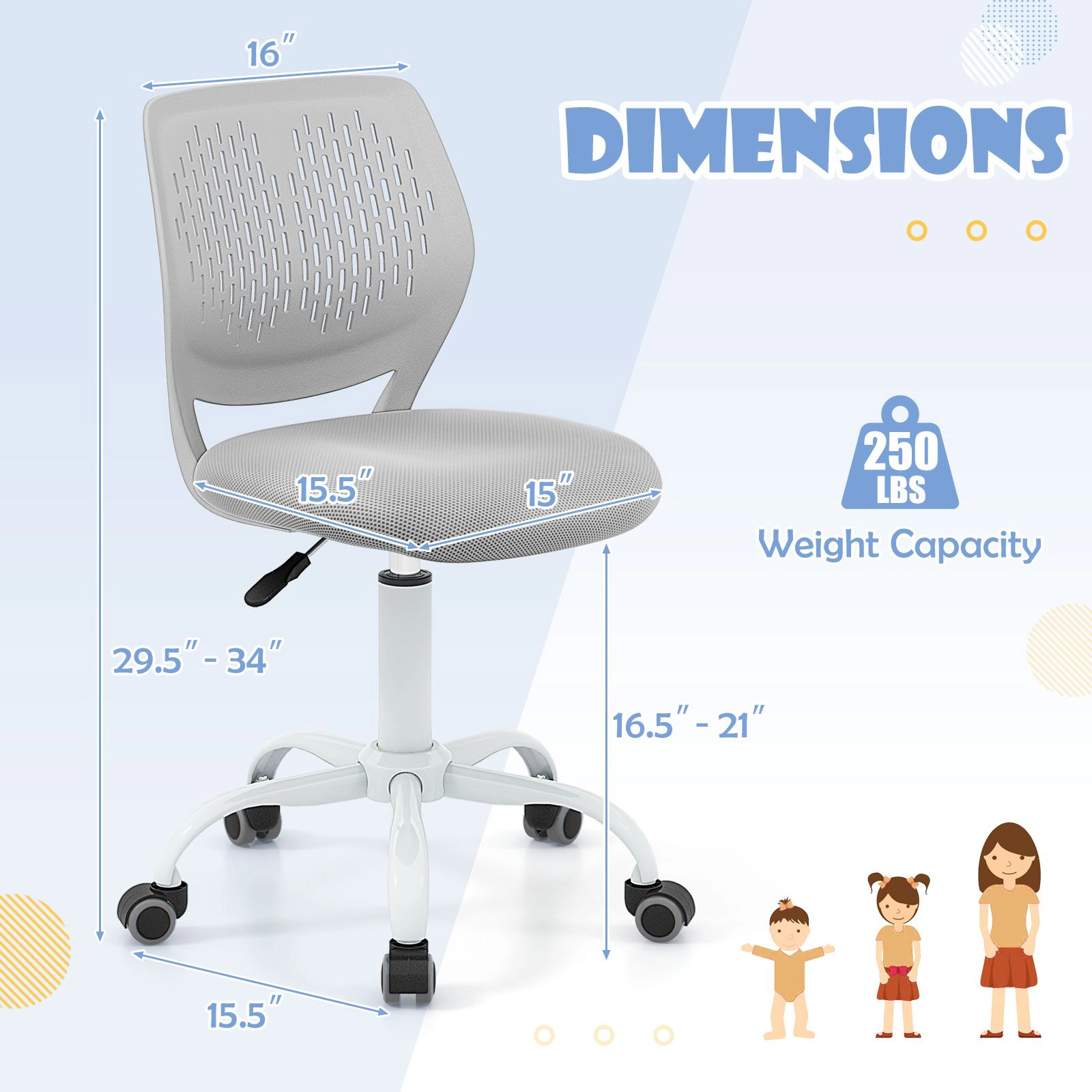 SlickBlue Children Swivel Task Chair with Rolling Casters and Seat