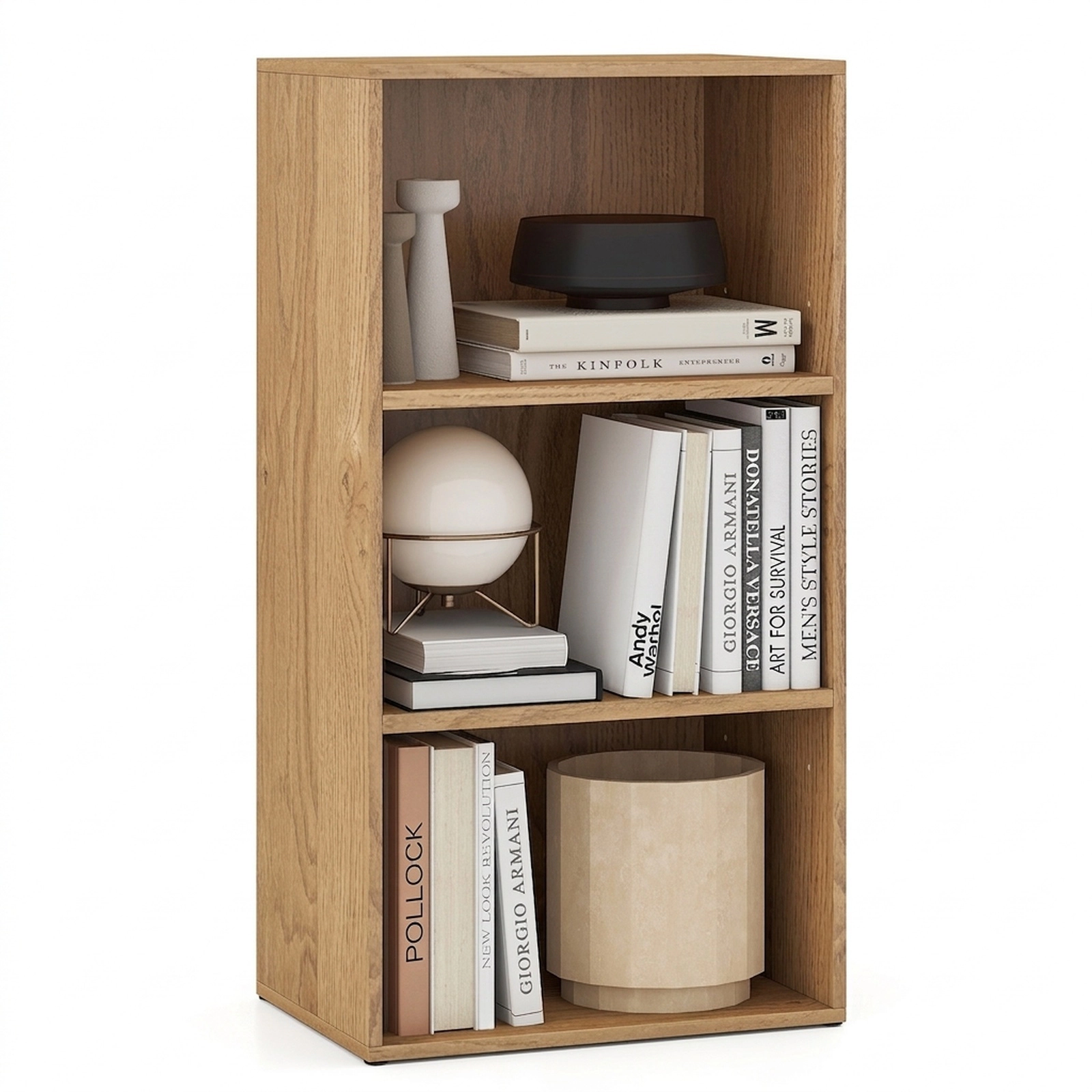 SUGIFT Set of 2 3-Tier Cube Bookcase with Adjustable Shelves 55-lb Top Capacity Engineered Wood MDF Natural