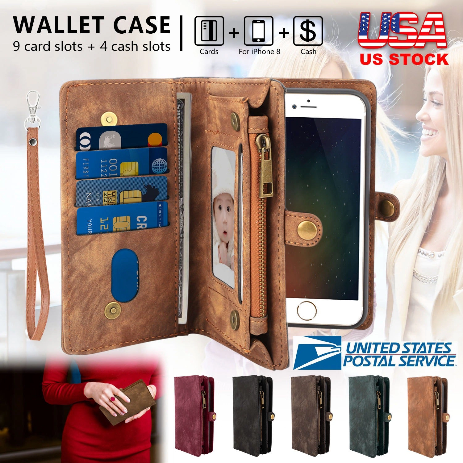 GBruno 2-in-1 Leather Phone Wallet Case For IPhone 8