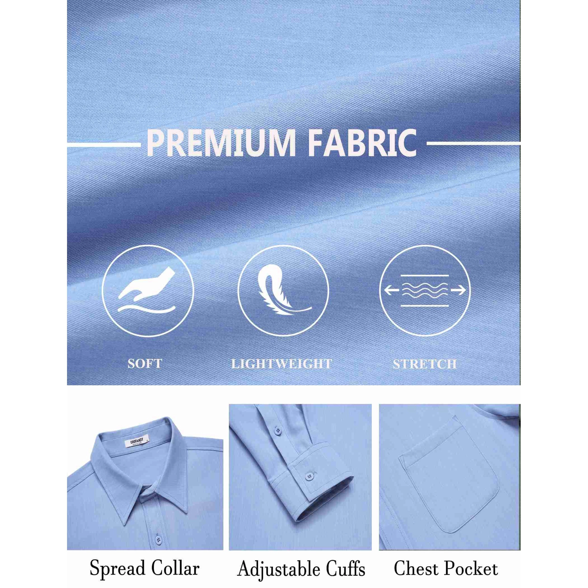 COOFANDY Mens Long Sleeve Button Down Shirt Classic Collar Chest Pocket Casual Tops