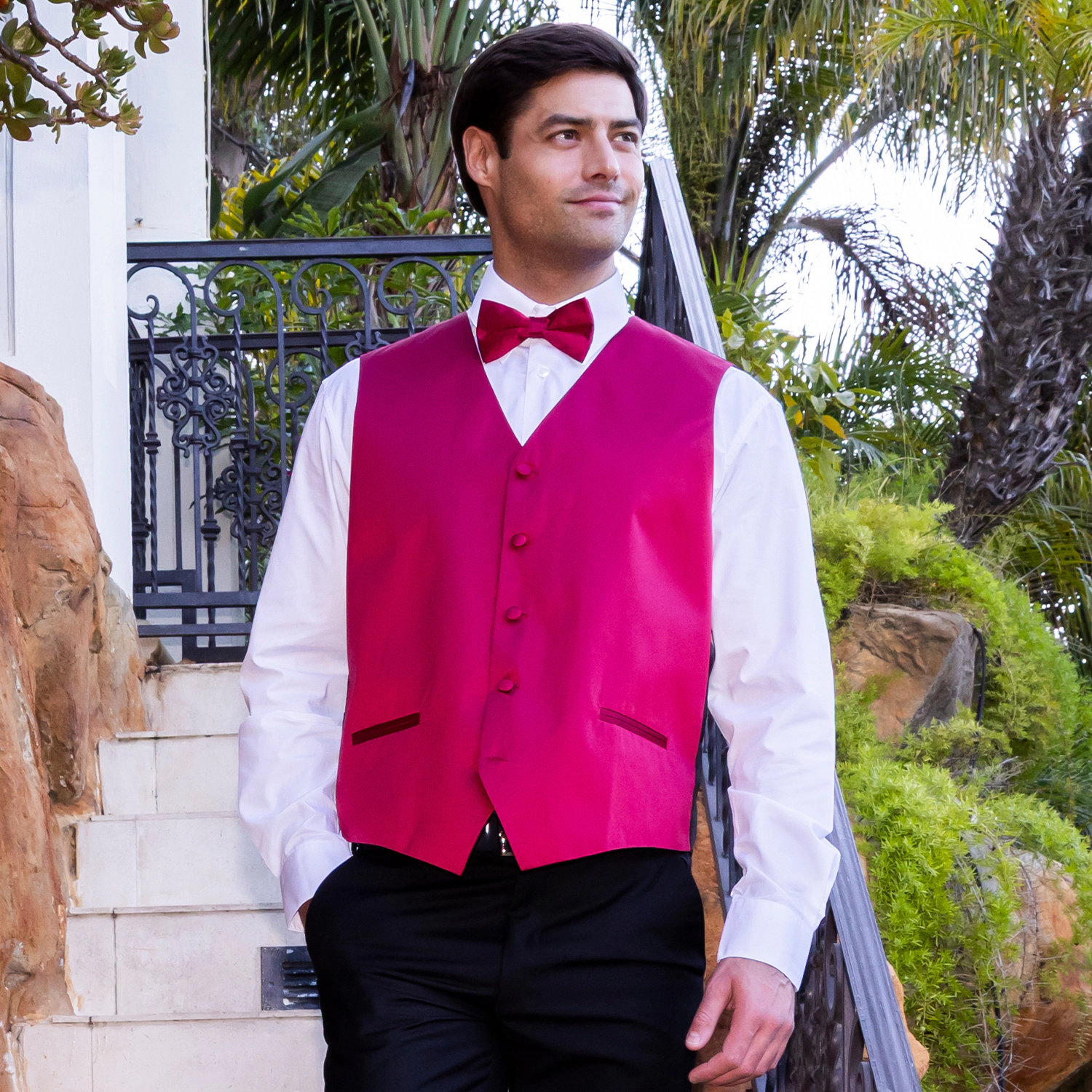 Gioberti Men's Formal 4pc Satin Vest Necktie Bowtie and Pocket Square