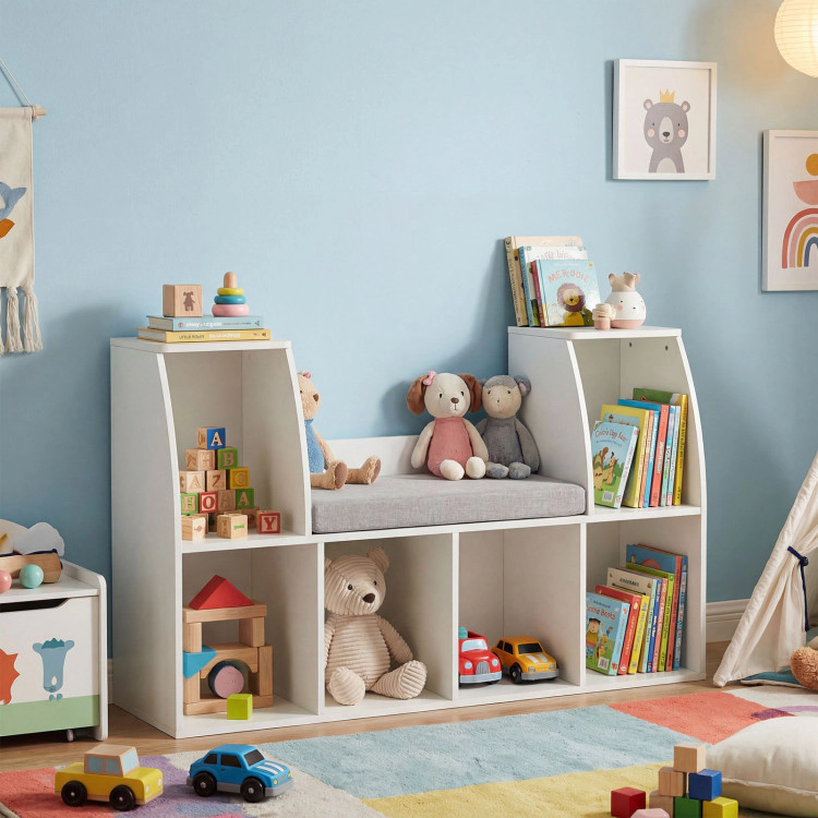 Hivvago 40 Inches Kids Bookshelf with Reading Nook Bookcase with 6 Open Cubes