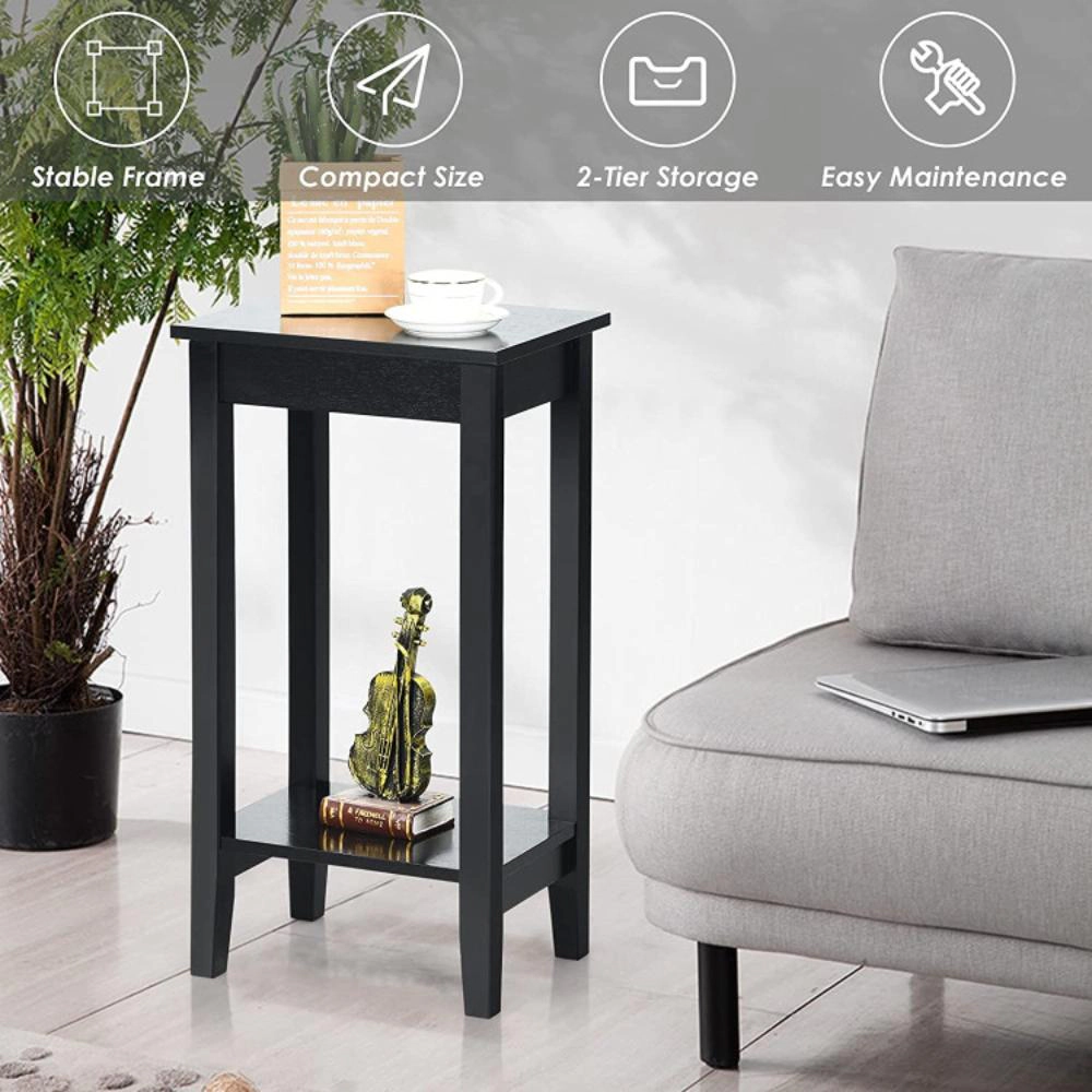Hivvago Modern Two-Tier End Tables with Open Storage Shelf - Set of 2