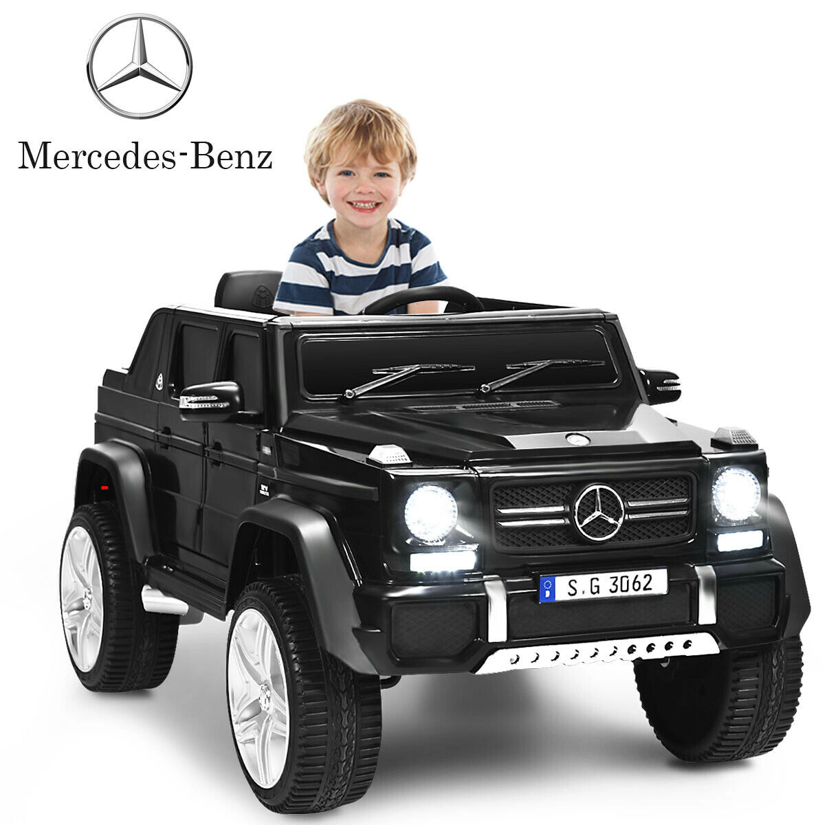 SUGIFT 12V Licensed Mercedes-Benz Kids Ride-On Car with Remote 66-lb Capacity Ages 3-6 45-in Body Black