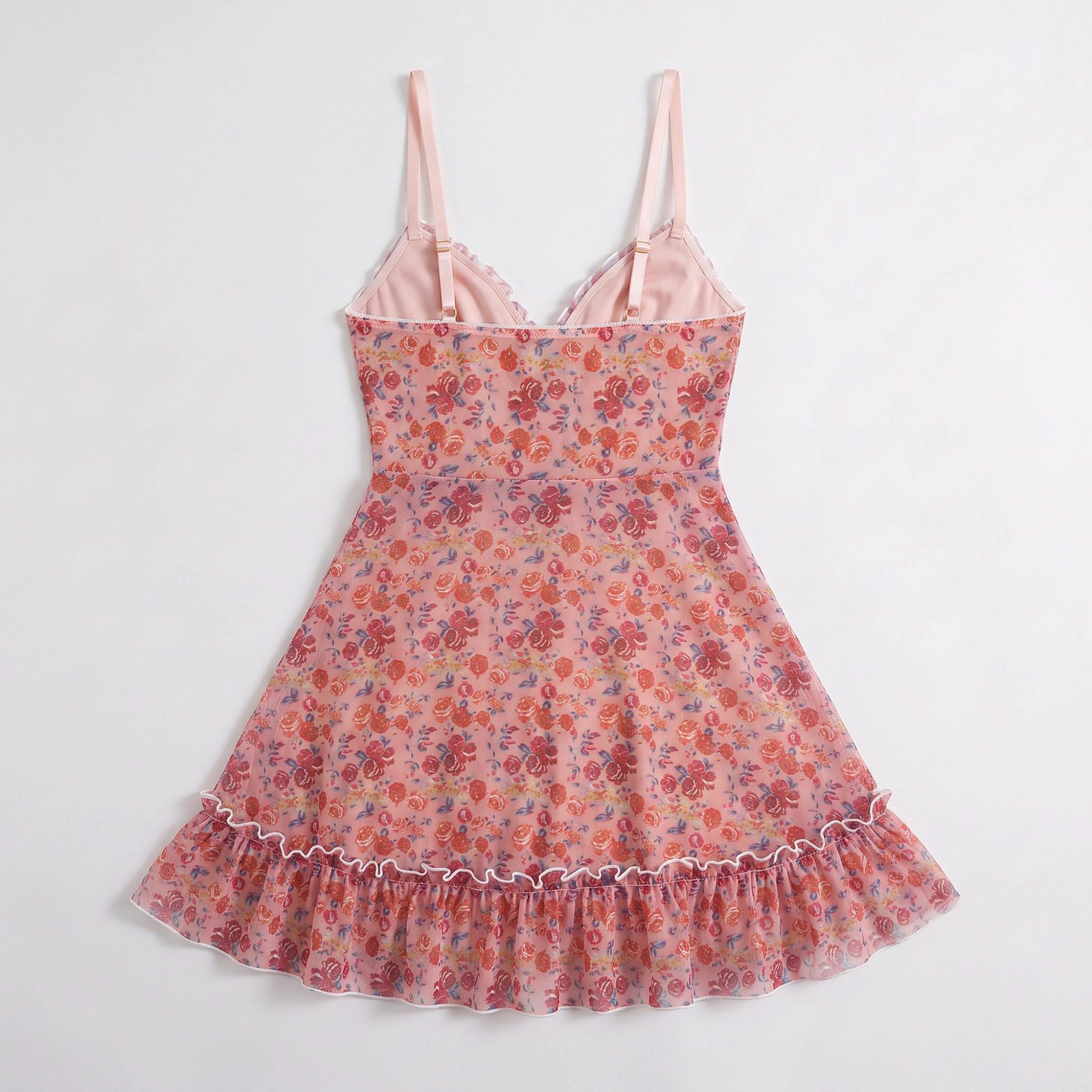 Anna-Kaci Women's Floral Print Mesh Ruffle Chemise Nightgown