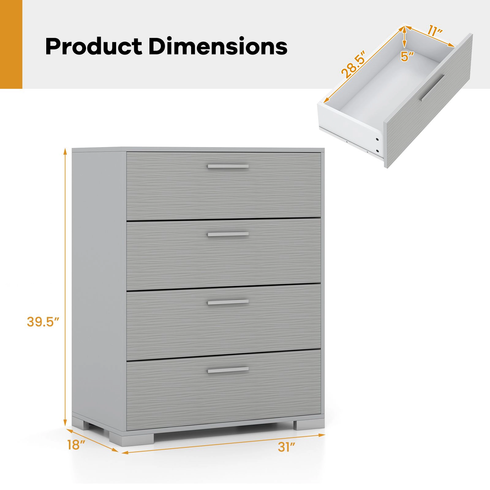 SlickBlue Tall 4-Drawer Storage Chest with Metal Legs and Modern Finish