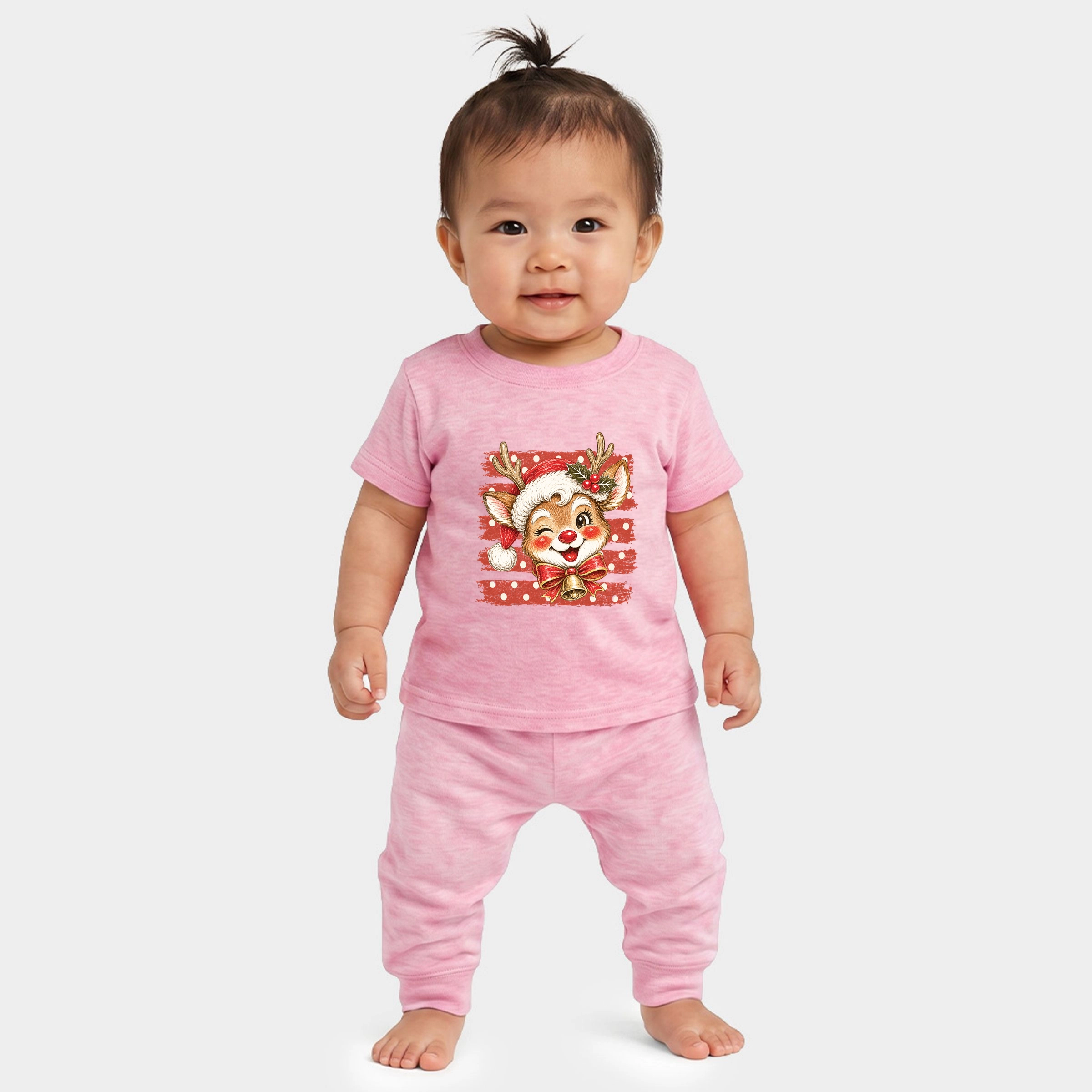 The Juniper Shop - Infant Jogger Pant Crew Set Reindeer Stripes and Polka Dots