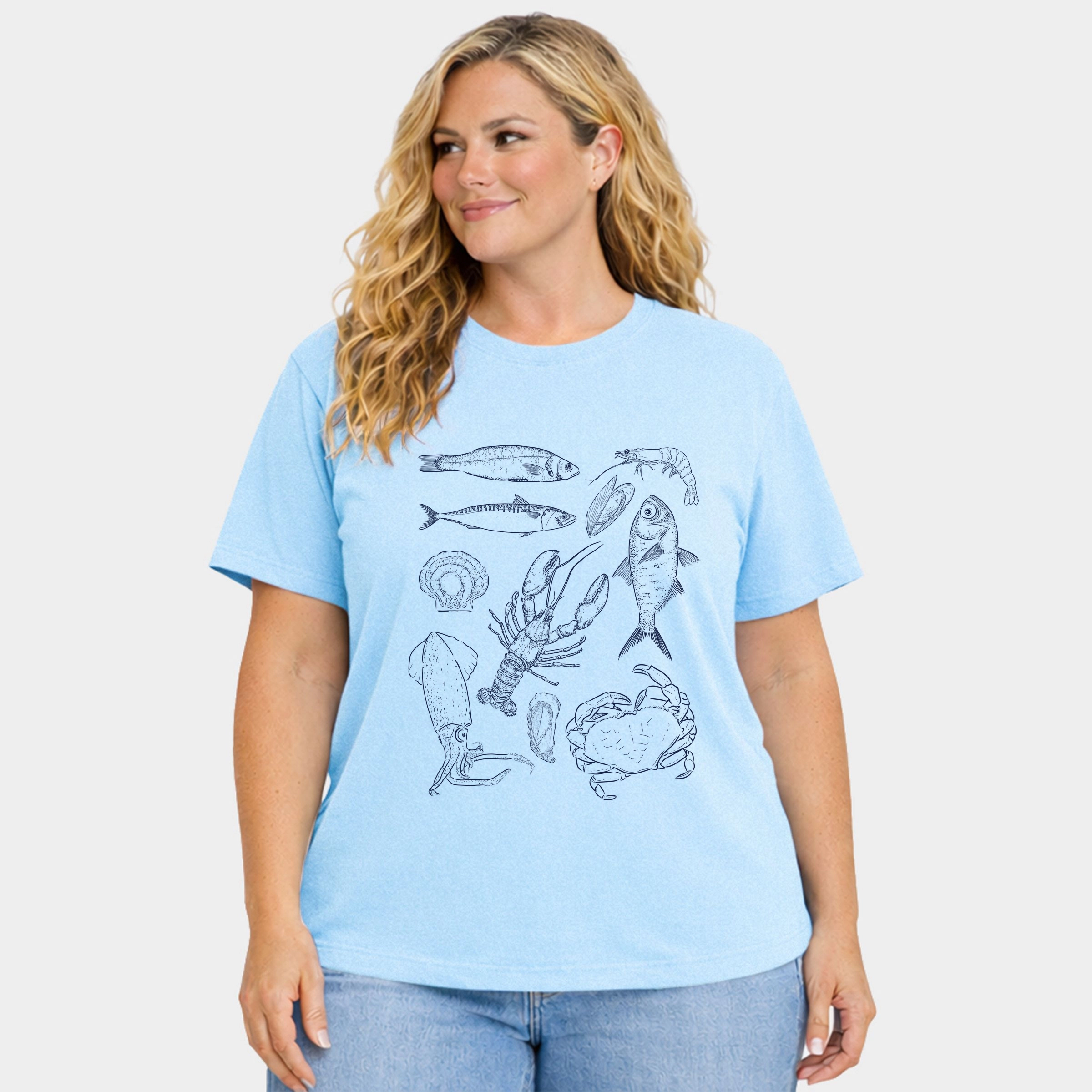 Simply Sage Market - Nautical Creatures Sketched Women's Plus Sized Garment Dyed Graphic T-Shirt