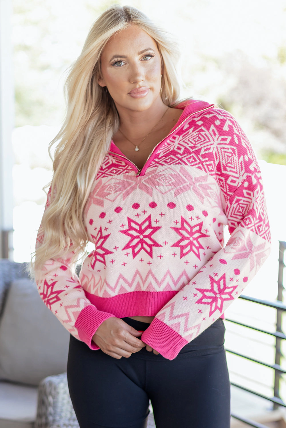 Threaded Pear Women's Mila Quarter Zip Collard Sweater
