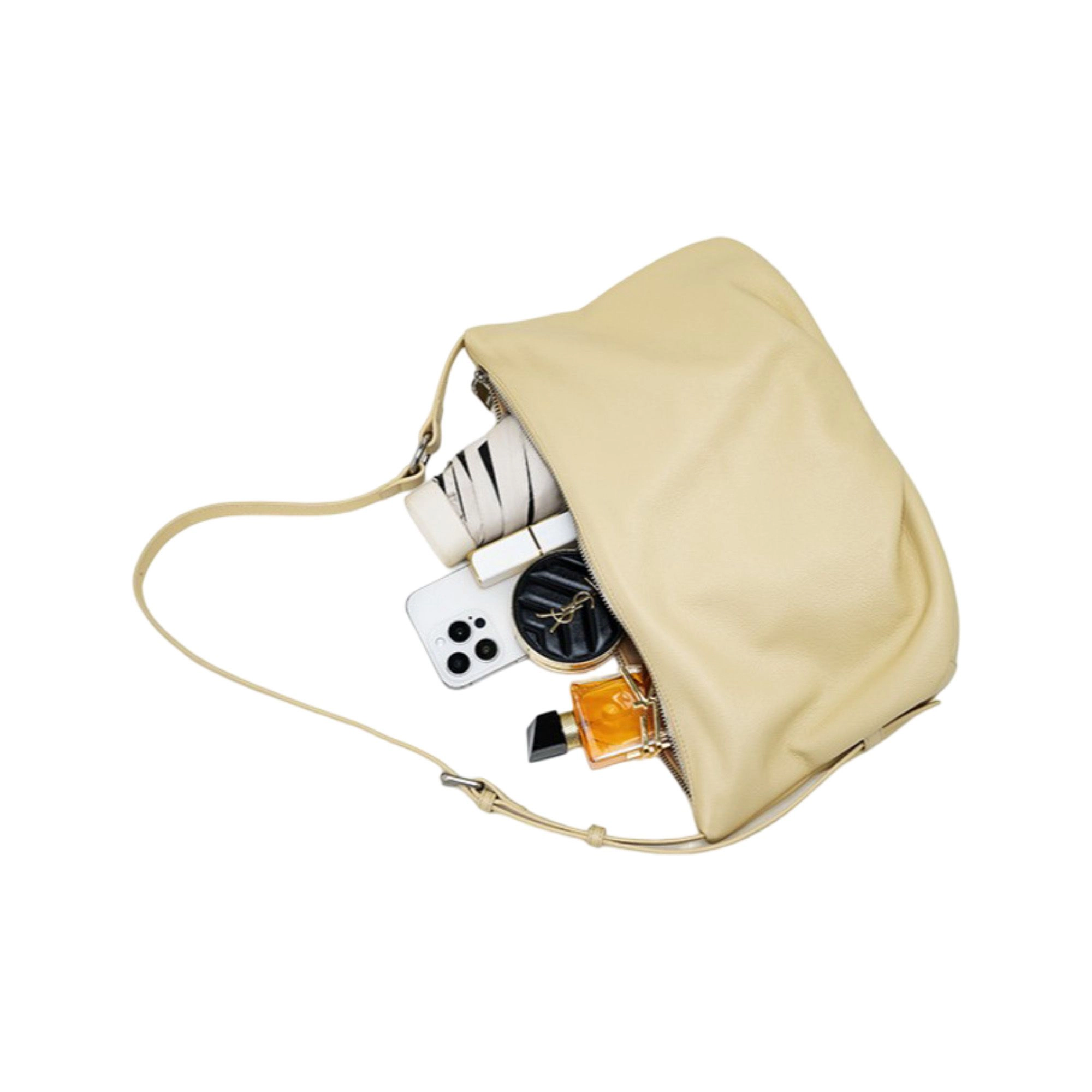 Alilang Women's Slouchy Leather Shoulder Bag with Adjustable Strap Soft Crescent Silhouette and Zip Closure