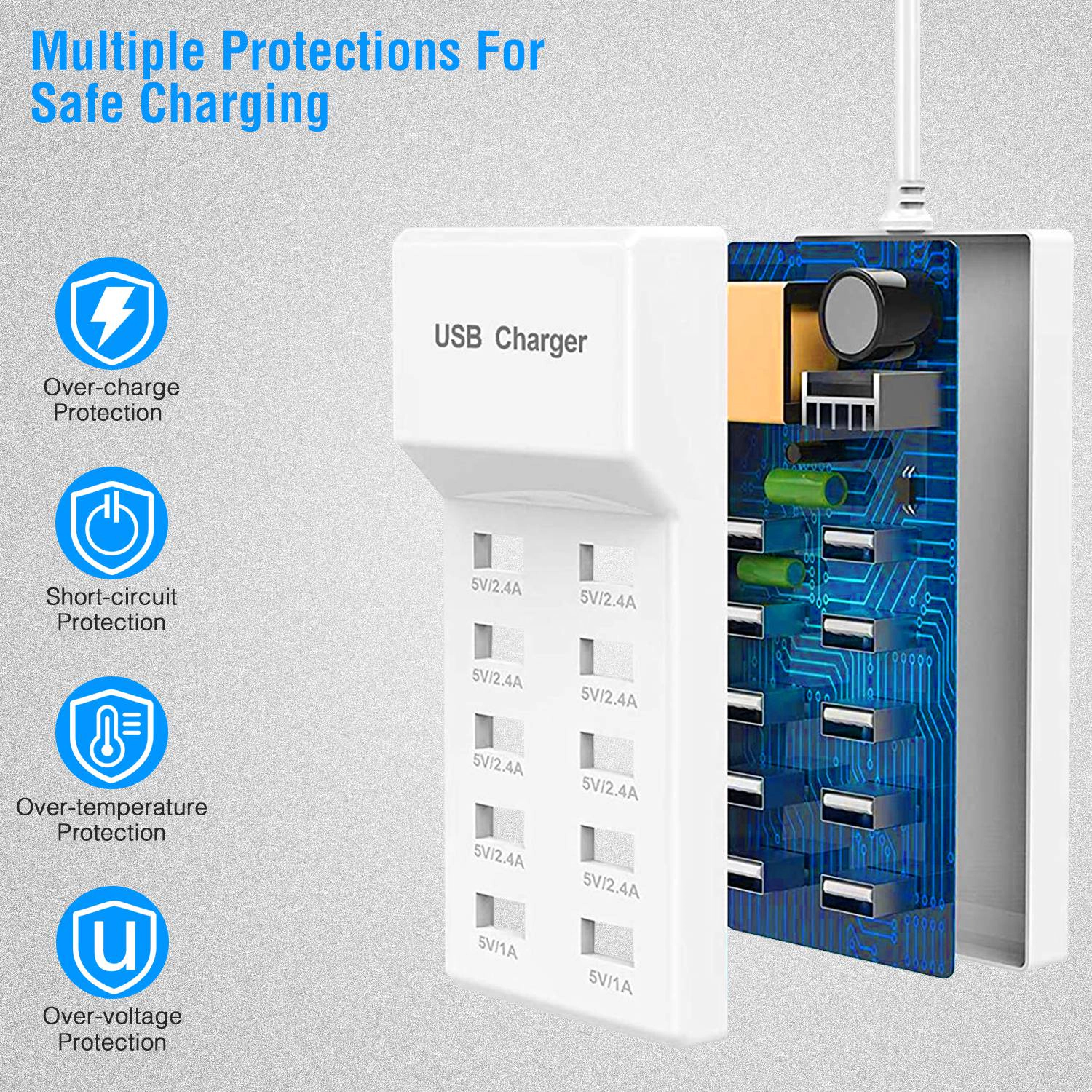 GBruno 10-Port 50W Fast Charging Station Hub