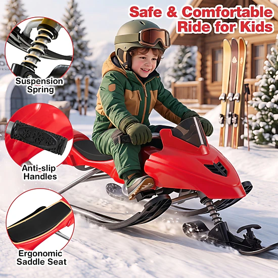 SUGIFT Kids 53.5-in Snow Racer Sled with Steering Wheel and Dual Foot ...