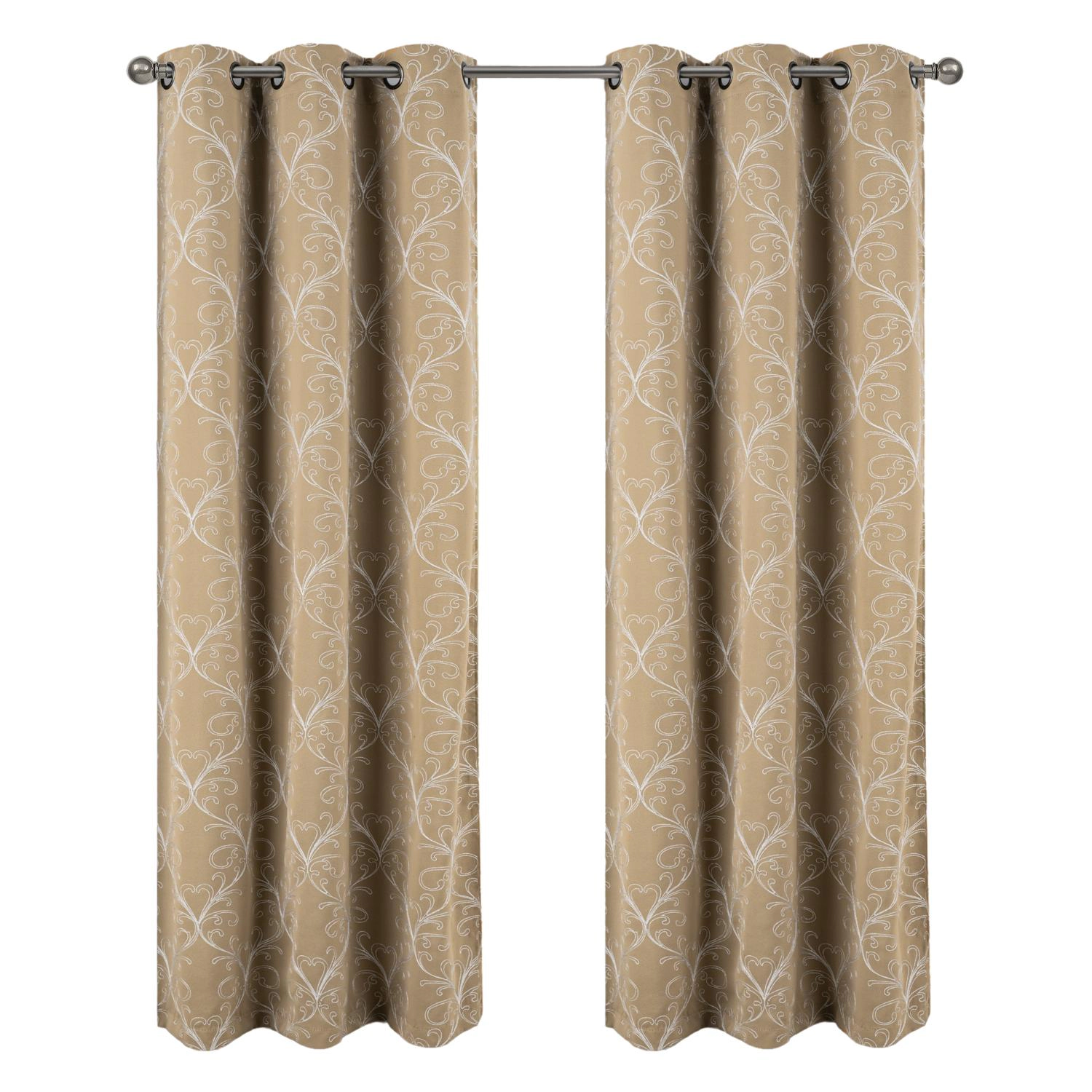RT Designer Collection Kimber Embroidered Blackout Luxurious Decorative Grommet Curtain Panel 54" x 90" Taupe