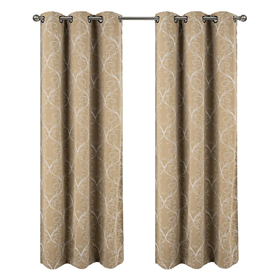 RT Designer Collection Kimber Embroidered Blackout Luxurious Decorative Grommet Curtain Panel 54" x 90" Taupe