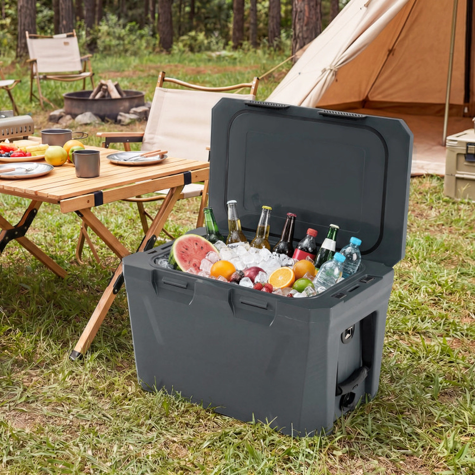 SUGIFT Triple-Insulated Portable Hard Shell Ice Chest Cooler 110-lb Capacity 37-Qt Blue Gray Pink Tan