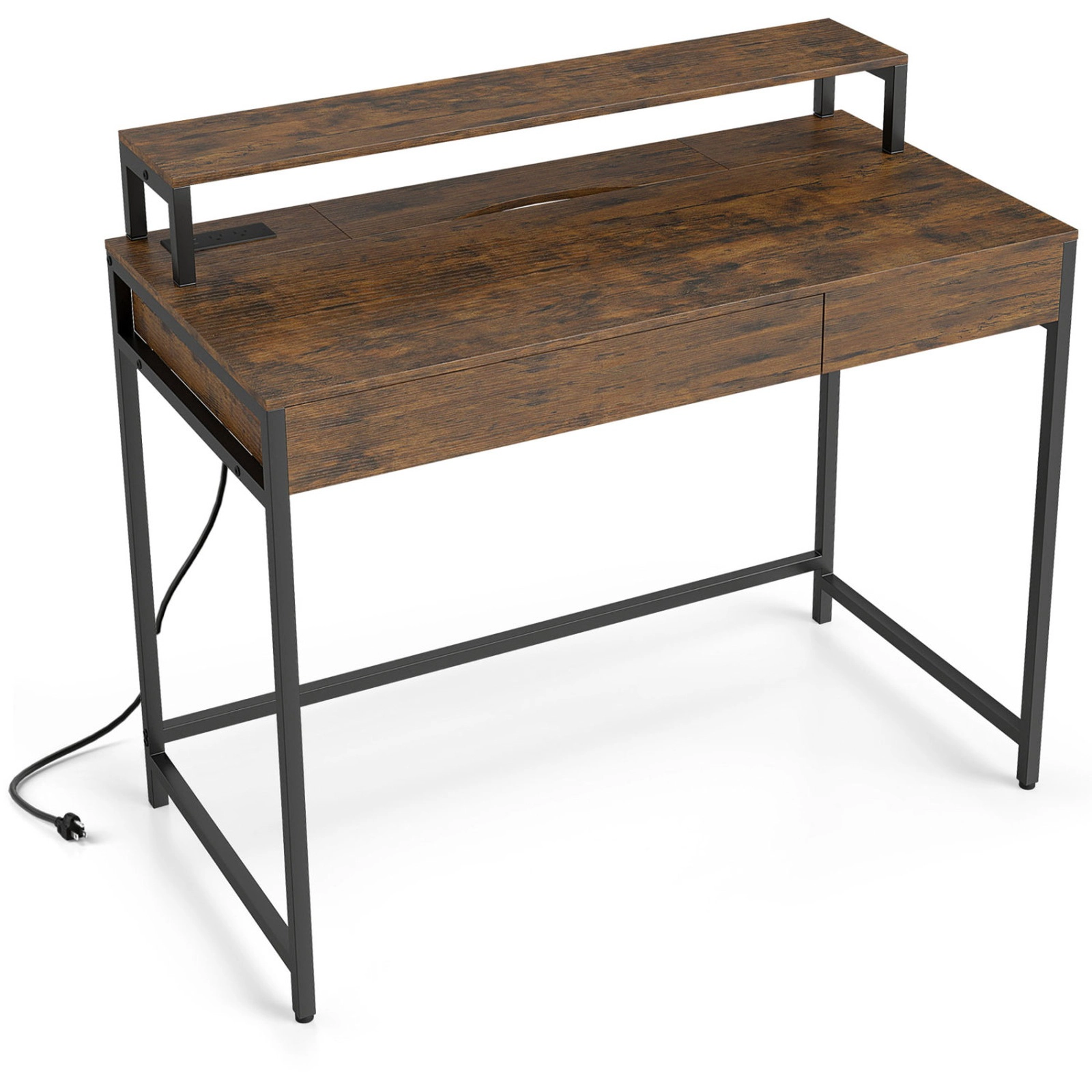 SUGIFT 39.5 in Office Desk Rustic Brown with Removable Monitor Shelf and Dual-Use Drawer