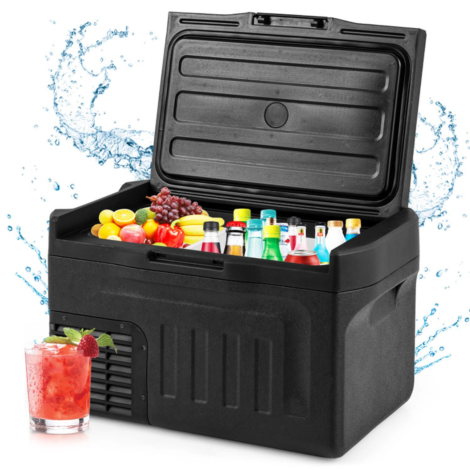 SUGIFT Black 23-Qt 12V Portable Car Refrigerator with Touch Panel and Removable Divider 42W Eco Mode
