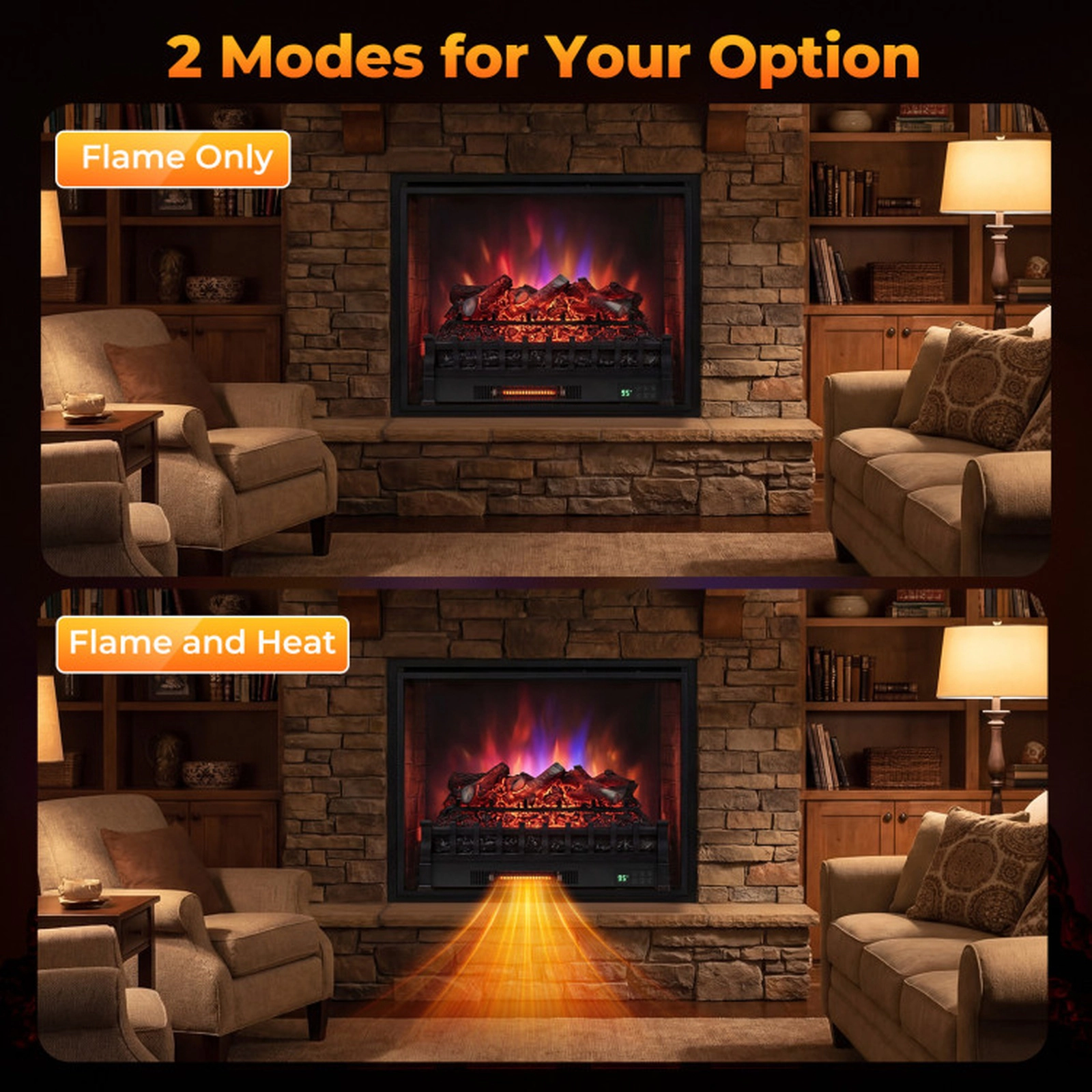 SUGIFT 26-in Infrared Quartz Resin Lemonwood Logs Electric Fireplace Log Heater 26-in x 8.9-in x 14-in 1500W Black