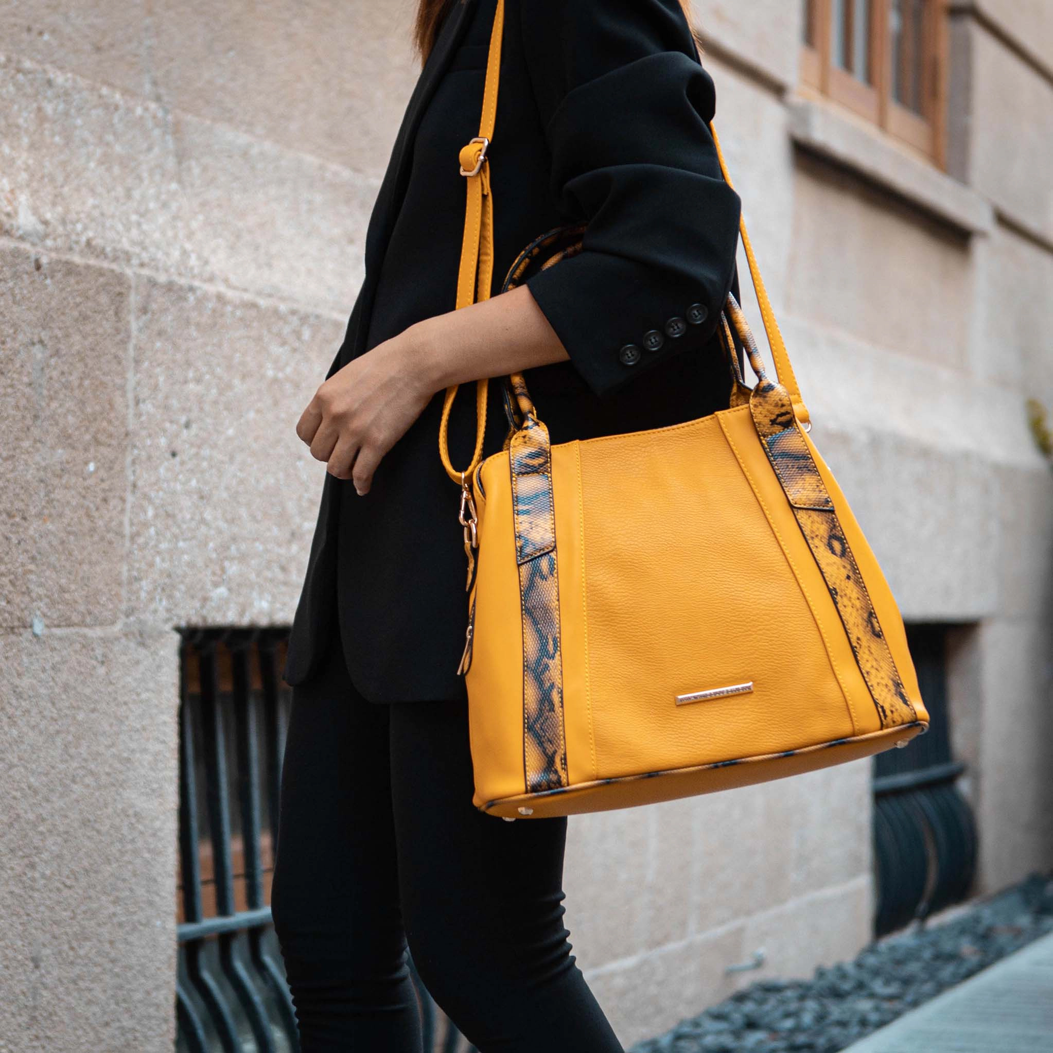 Mia K Collection Kenna Vegan Leather Tote - Faux-Snake Trim, Removable Strap