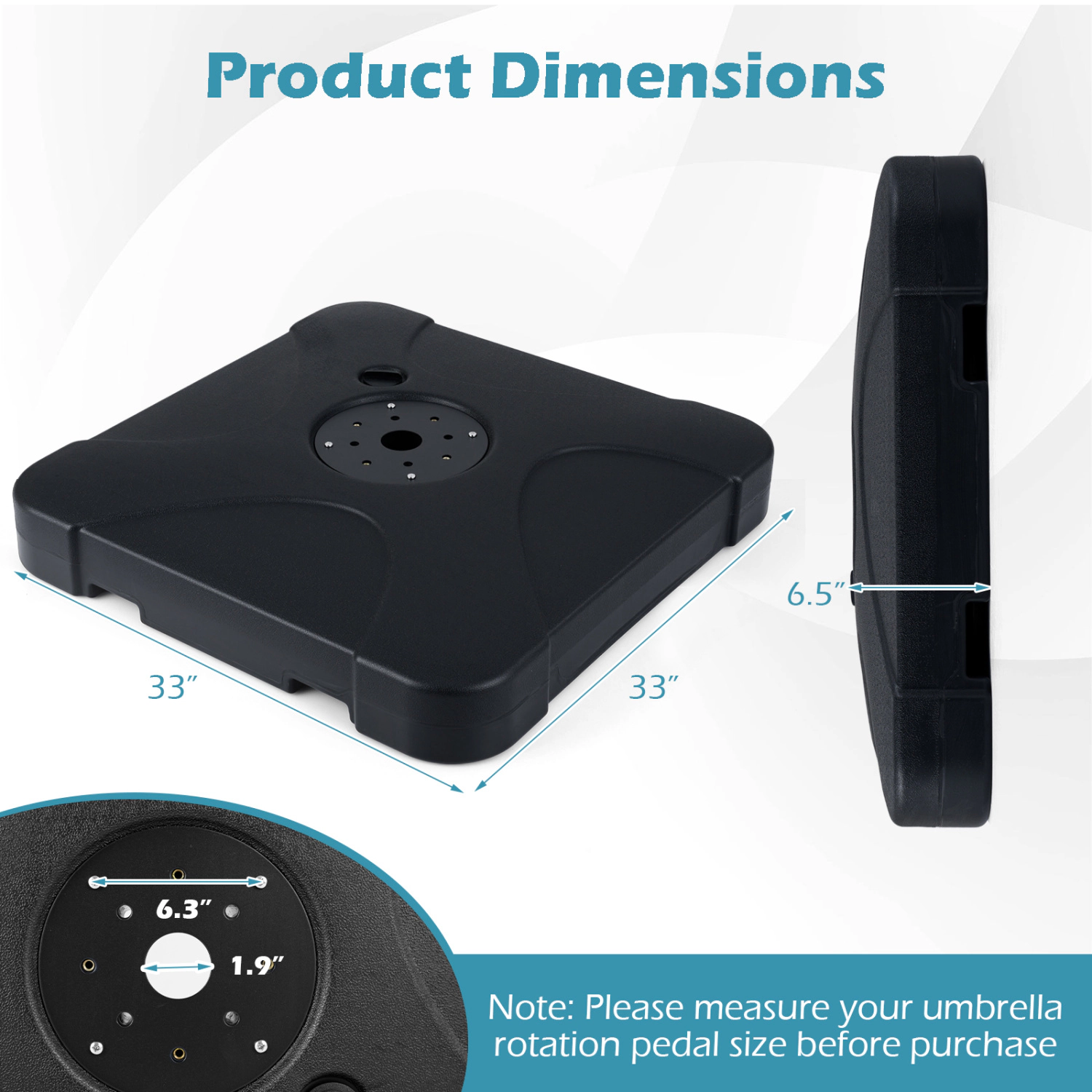 Slickblue Patio Cantilever Umbrella Base Stand 8–10 ft Compatible Water Sand Fill Reservoir Black