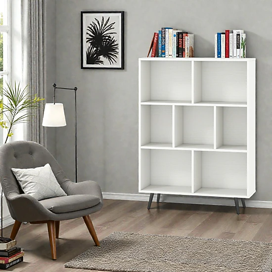 Hivvago Modern Storage Bookcase with Open Cube Shelves and Metal Legs