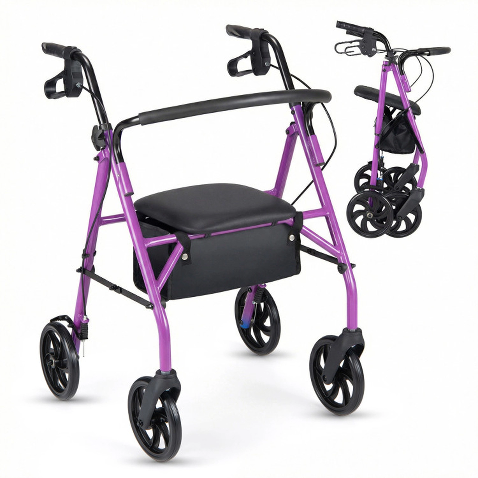 SUGIFT Folding Rollator Walker, 220 lb Capacity, Padded Seat, 7 Handle Heights, Low-Noise Wheels