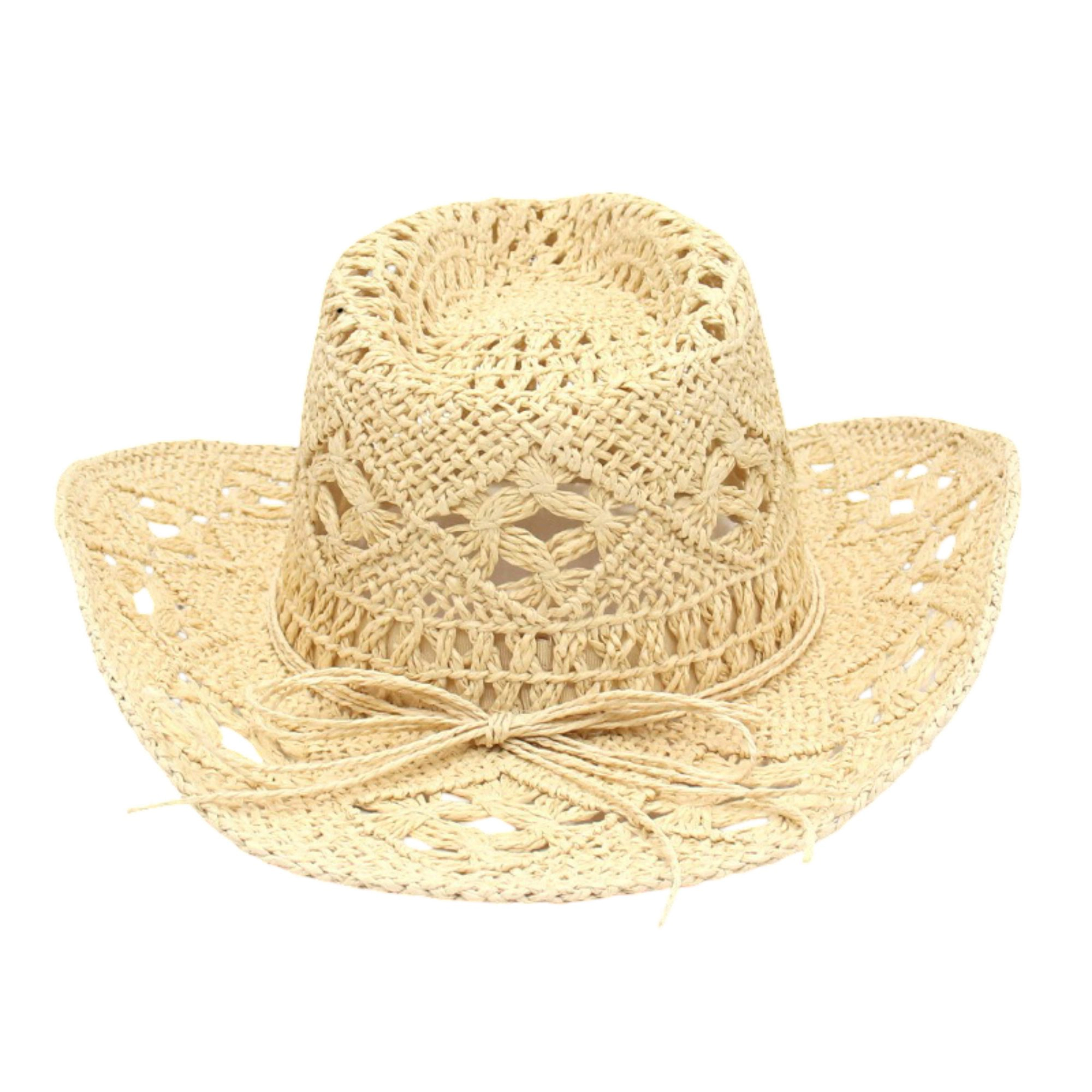Anna-Kaci Women's Open Weave Western Sun Hat with Wide Brim and Boho Floral Pattern