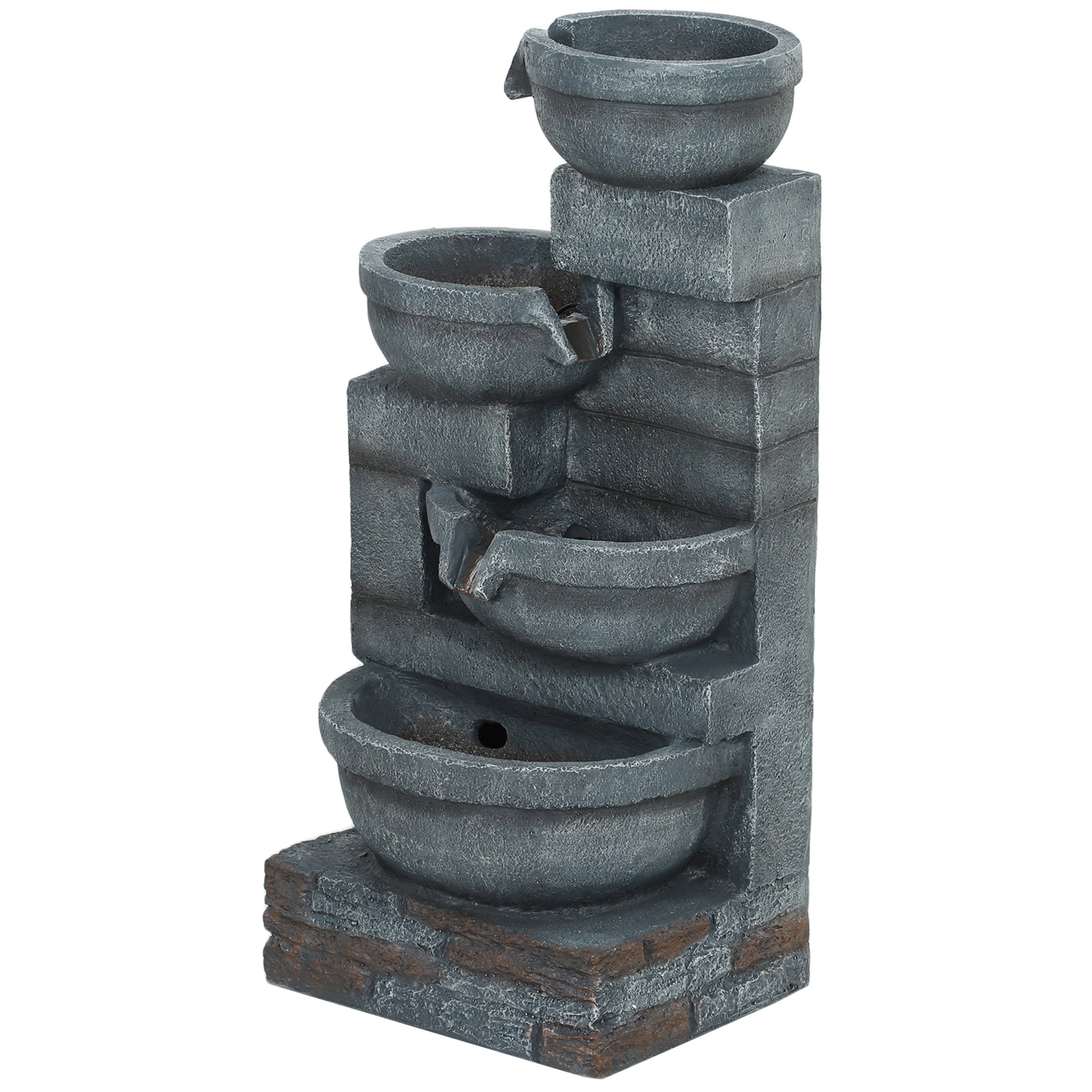 HONGGE Water Fountain 4-Tier Resin Cascading Bowls Outdoor Waterfall Fountain with LED Lights Pump