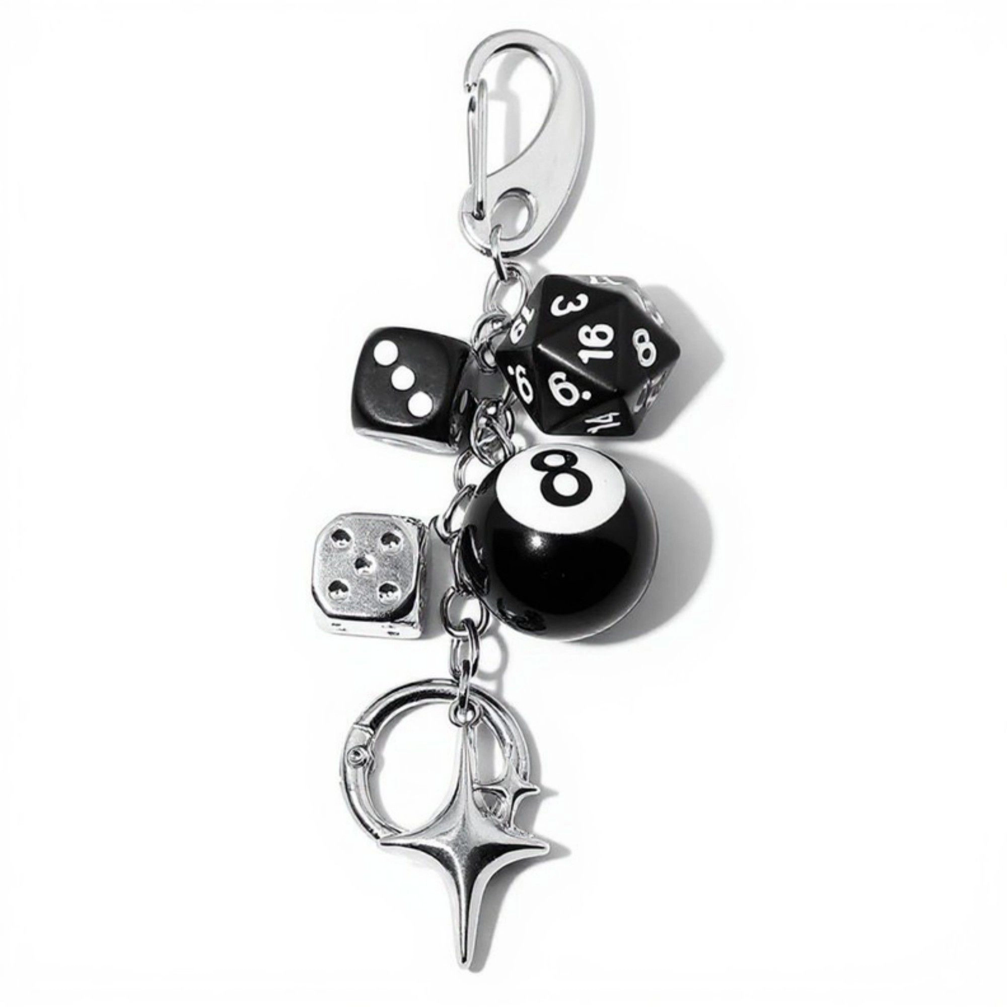 Alilang Women's Dice and 8-Ball Charm Keychain with Star Pendant