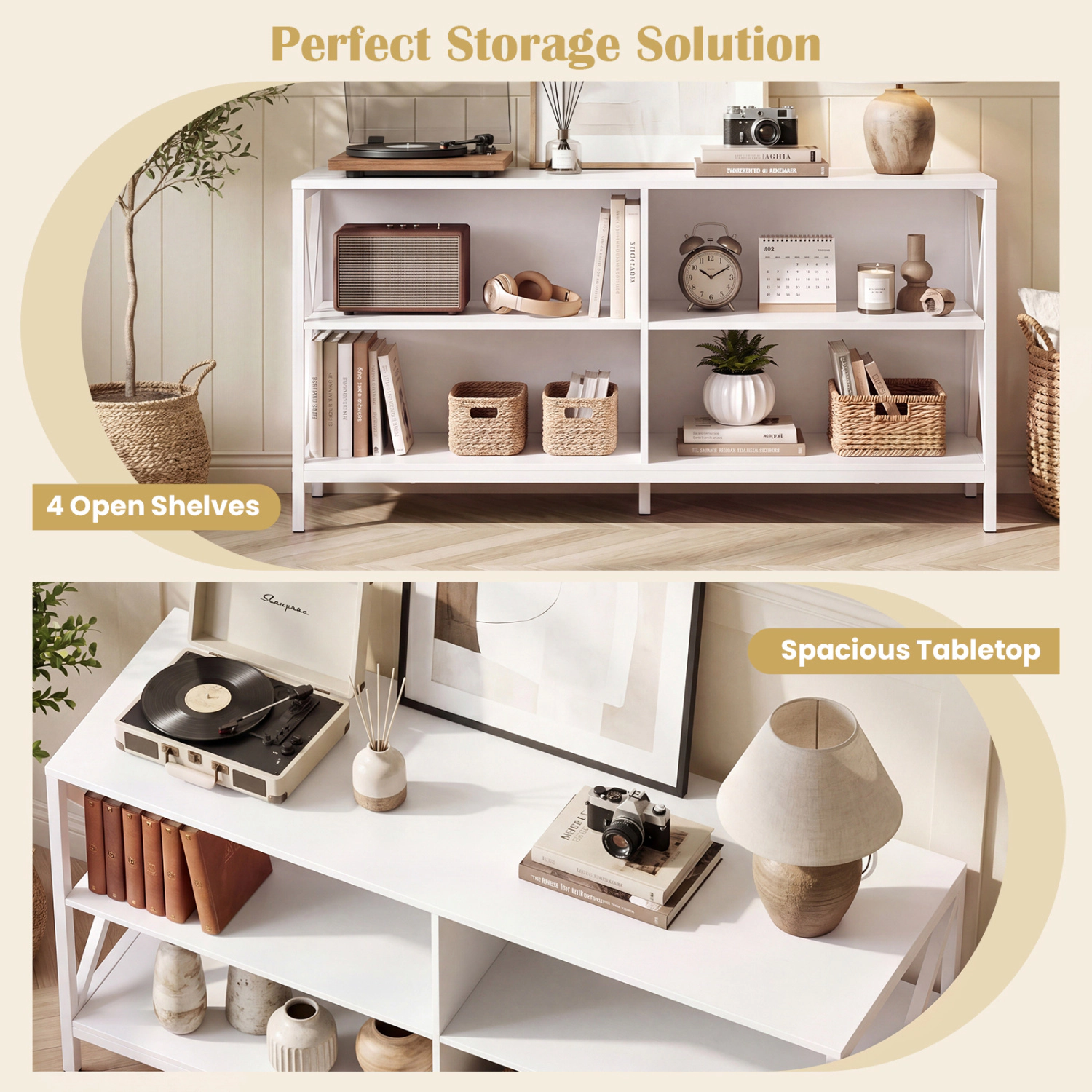 Hivvago Wooden Tv Stand Entertainment For Tvs Up To 55 Inch With X-Shaped Frame