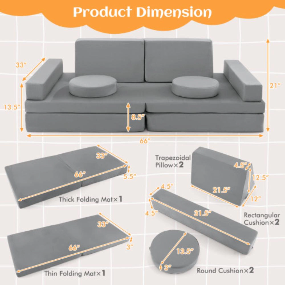 Hivvago 10-Piece Kids Play Couch Sofa With Portable Handle