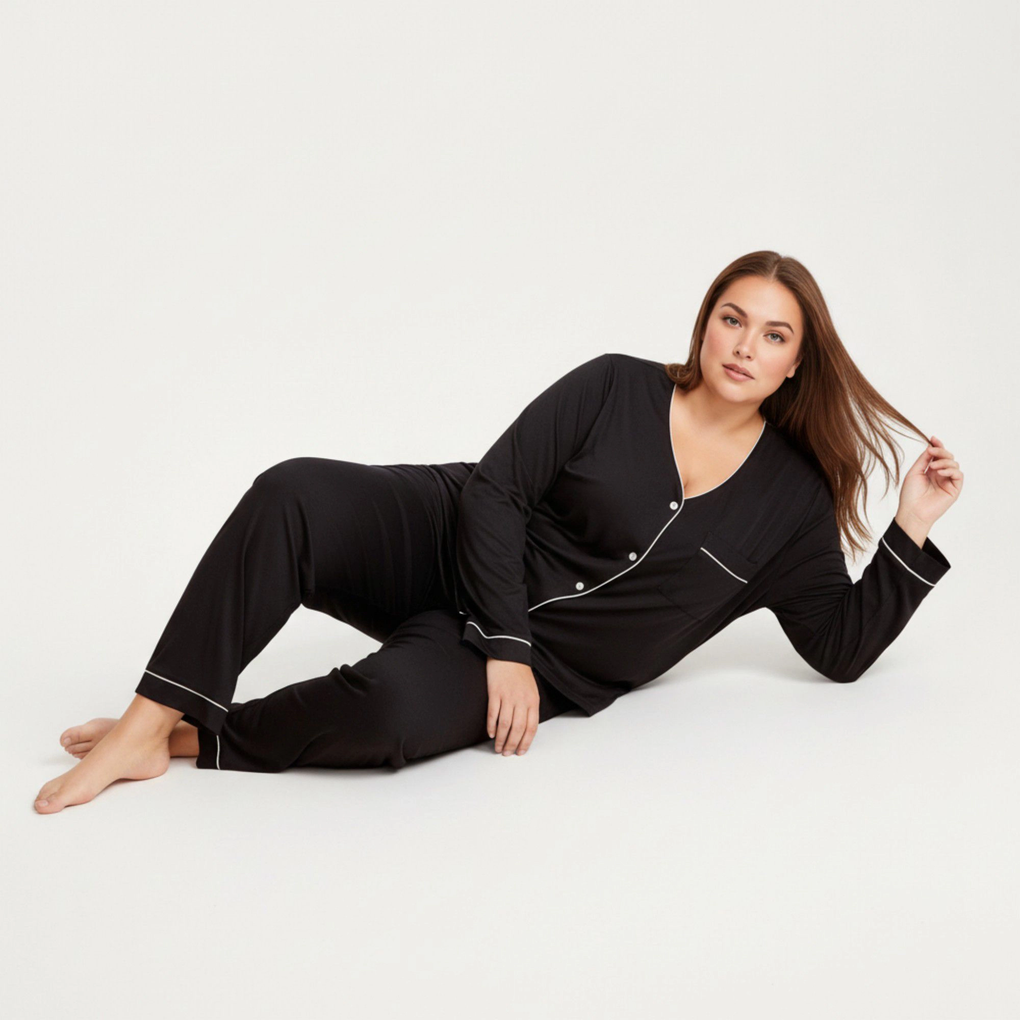 Anna-Kaci Women's 2-Piece Long Sleeve Button Front Pajama Top and Matching Relaxed Pants with Clean Piped Edging
